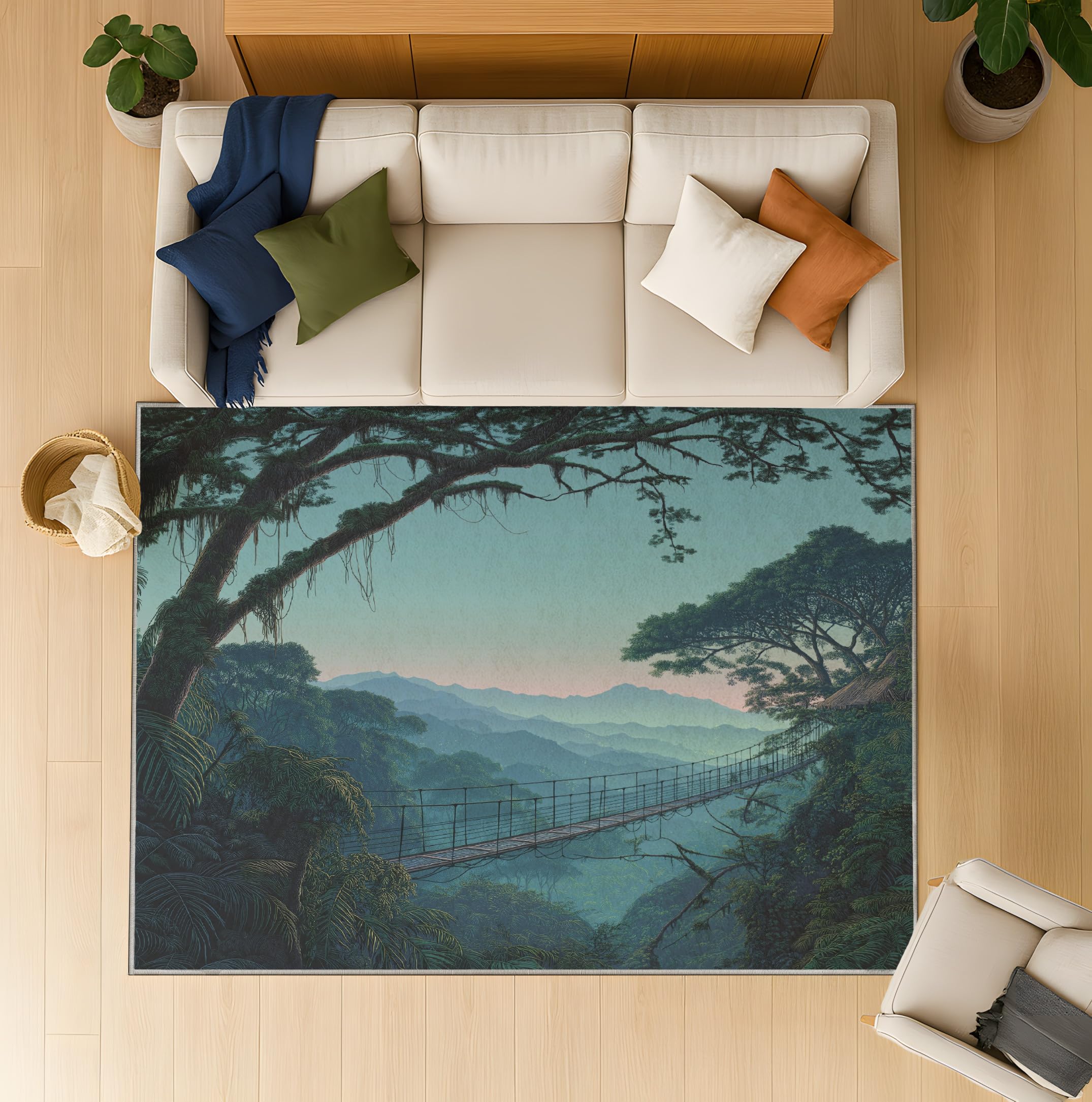 Genérico Dywan do salonu i sypialni, puszysty krótki włos antypoślizgowy dywan do salonu dla dzieci biuro niebieskie jezioro dywaniki mały 80 x 150 cm tropikalny las deszczowy zachód słońca