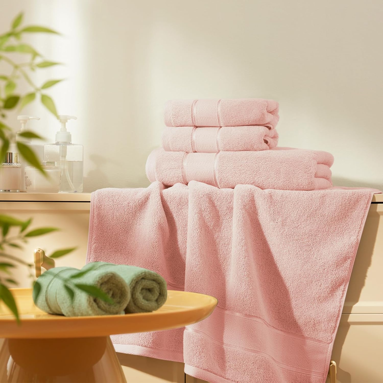 Marvione Bath Towels Set 6 Piece, 100% Turkish Cotton Highly Absorbent and Soft Towels for Bathroom 2 Bath Towels 2 Hand Towels 2 Washcloths, Pink - Image 4