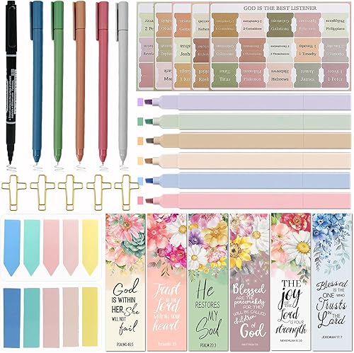 Suministros de estudio bíblico para mujeres, kit de diario bíblico con resaltadores y bolígrafos, pestañas bíblicas para mujeres, notas adhesivas,