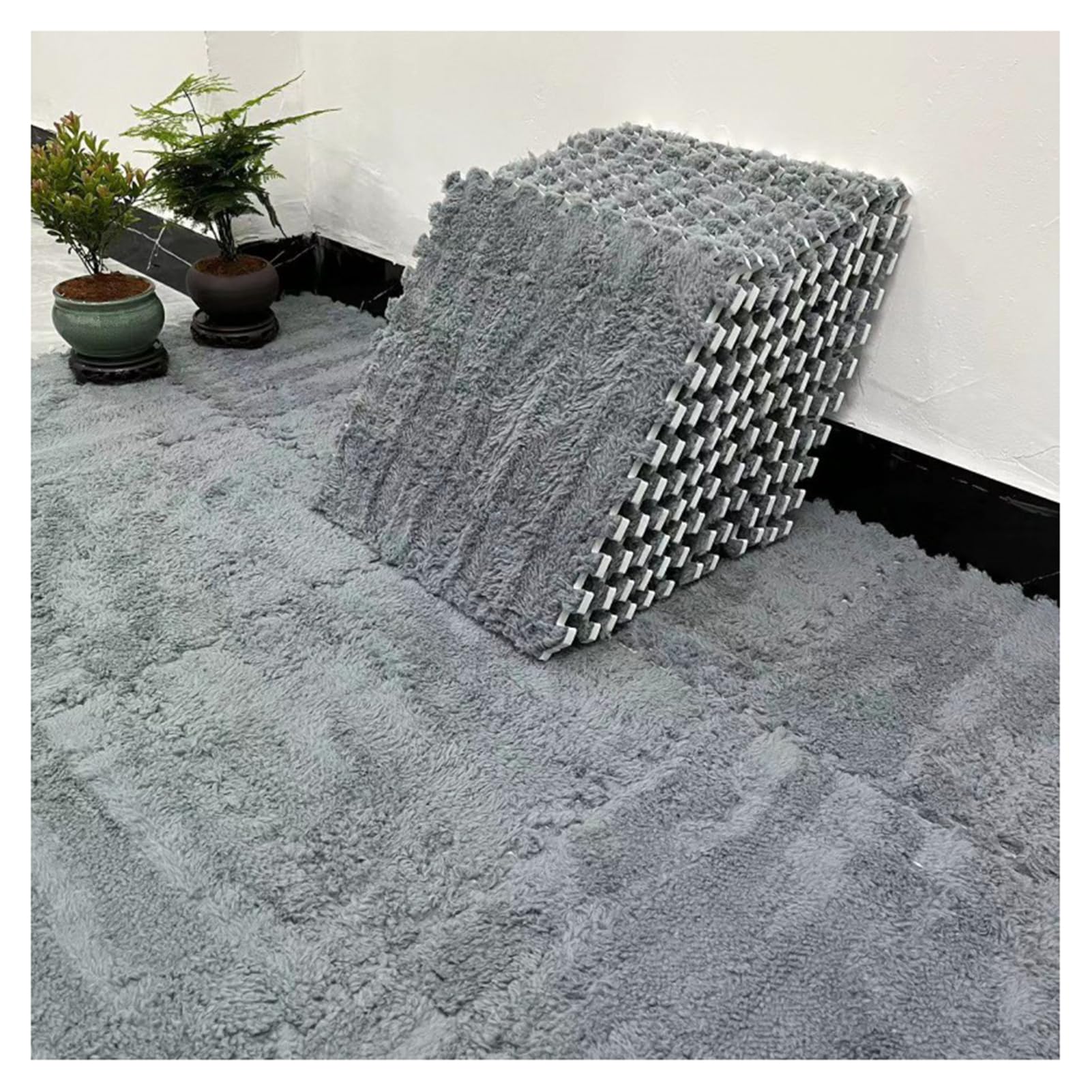 10 Alfombrillas De Espuma Entrelazadas, Alfombra De área De Felpa, Alfombra De Piso De Rompecabezas Entrelazada De 12 X 12 In, Alfombra Suave para Dormitorio(Color:Gris)