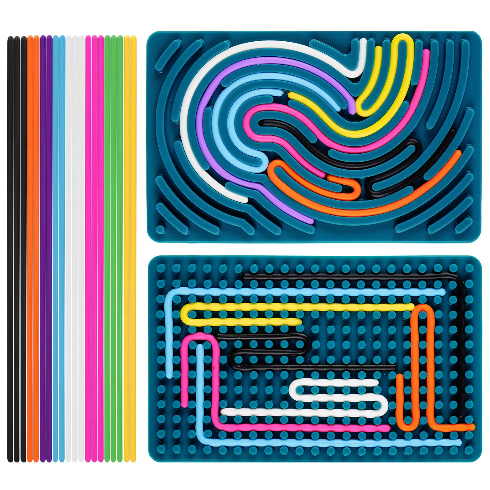 AIBAOBAO Sensory Activity Board, Silicone Fidget Toys for Stress Relief, Focus, ADHD Autism, Sensory Toys Game Controller for Kids 1+ & Adults Travel Calming with 20 Strings, Hands-On Learning, Gift