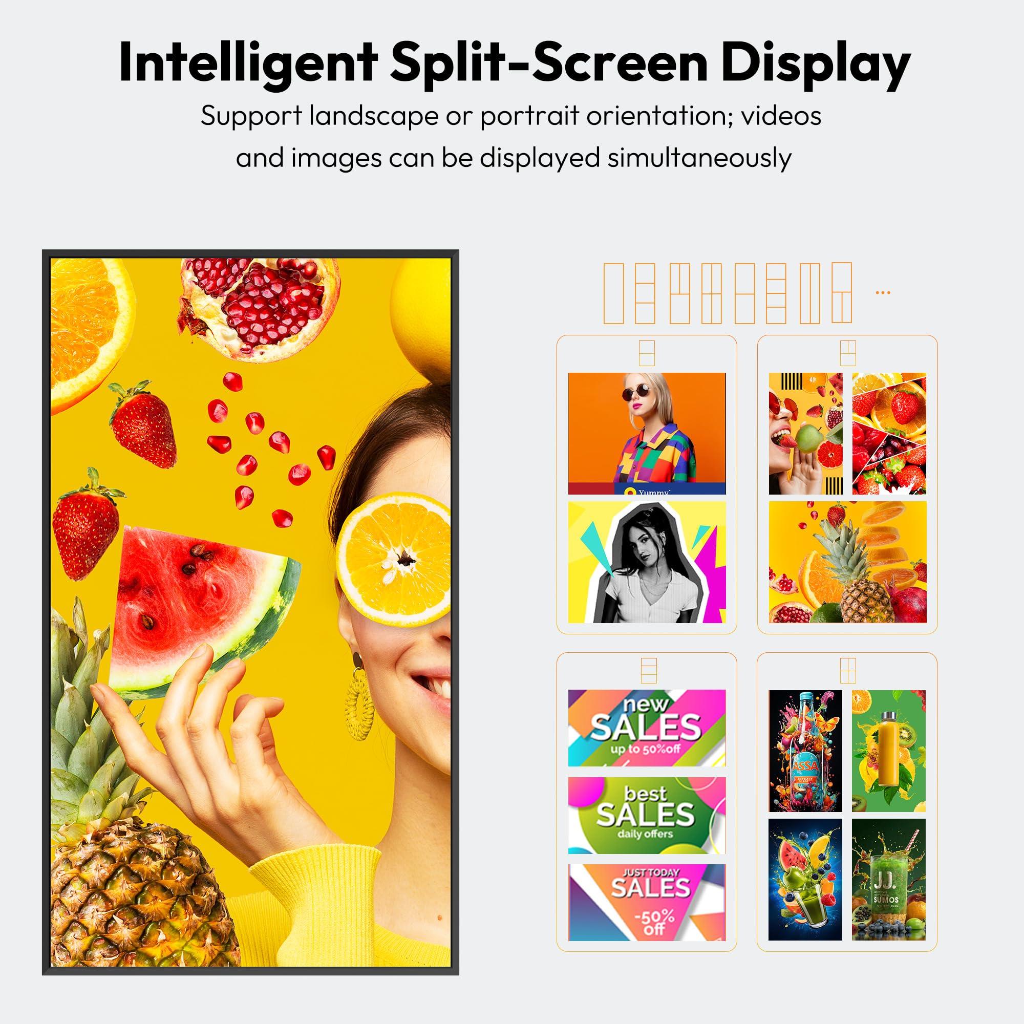 HARZHI 43'' Pantalla para Escaparate Interior, 3000 Nits de Alto Brillo, 2K Cartelería Digital para Escaparates, Control de App/Nube, Pantalla LCD Industrial para Tiendas de Lujo/Ropa, HDMI/USB/WiFi
