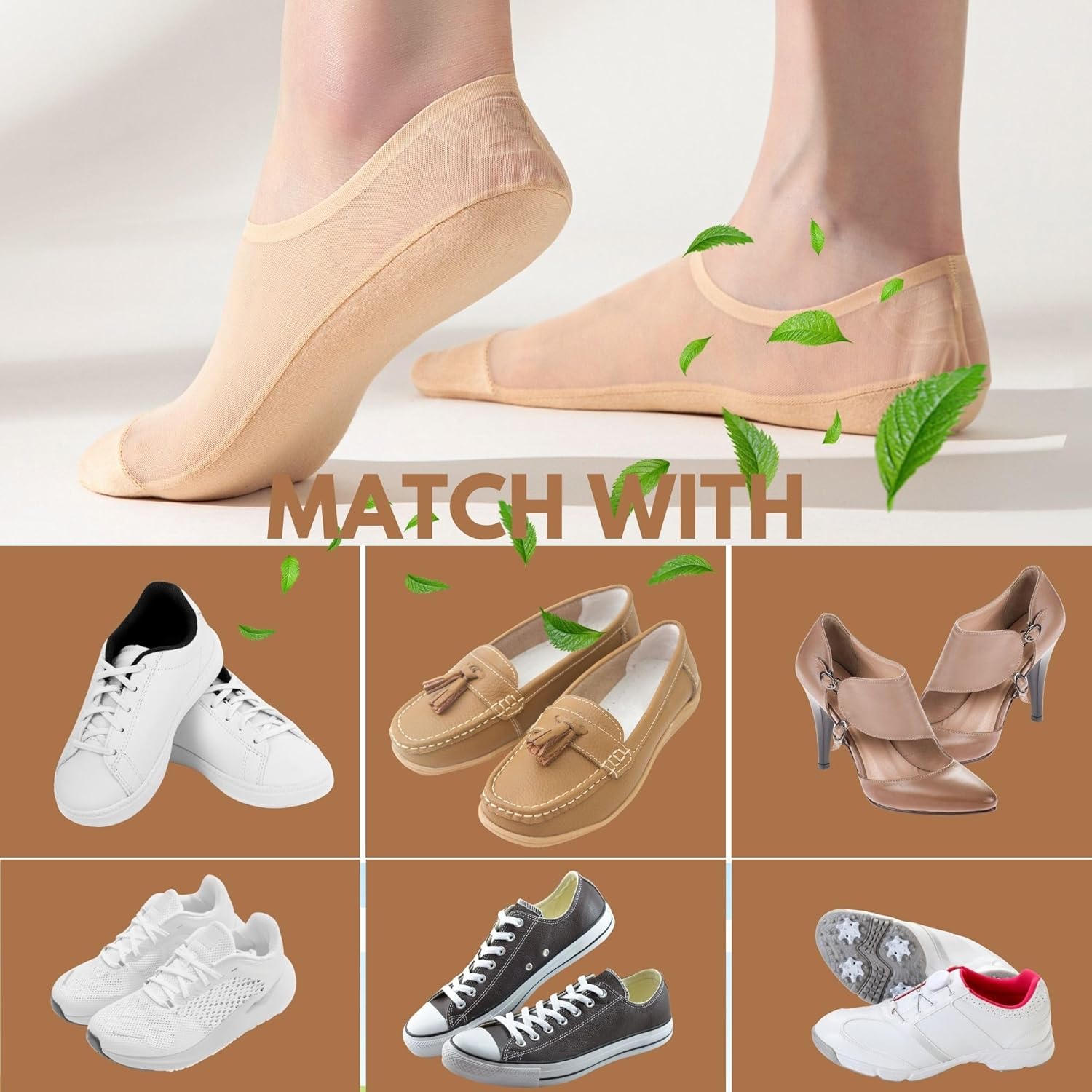 Seamless No Show Socks(5-11.5US),Ultra Thin Liner Socks for Women Lightweight Flat Boat Line Cotton Footies - Image 2