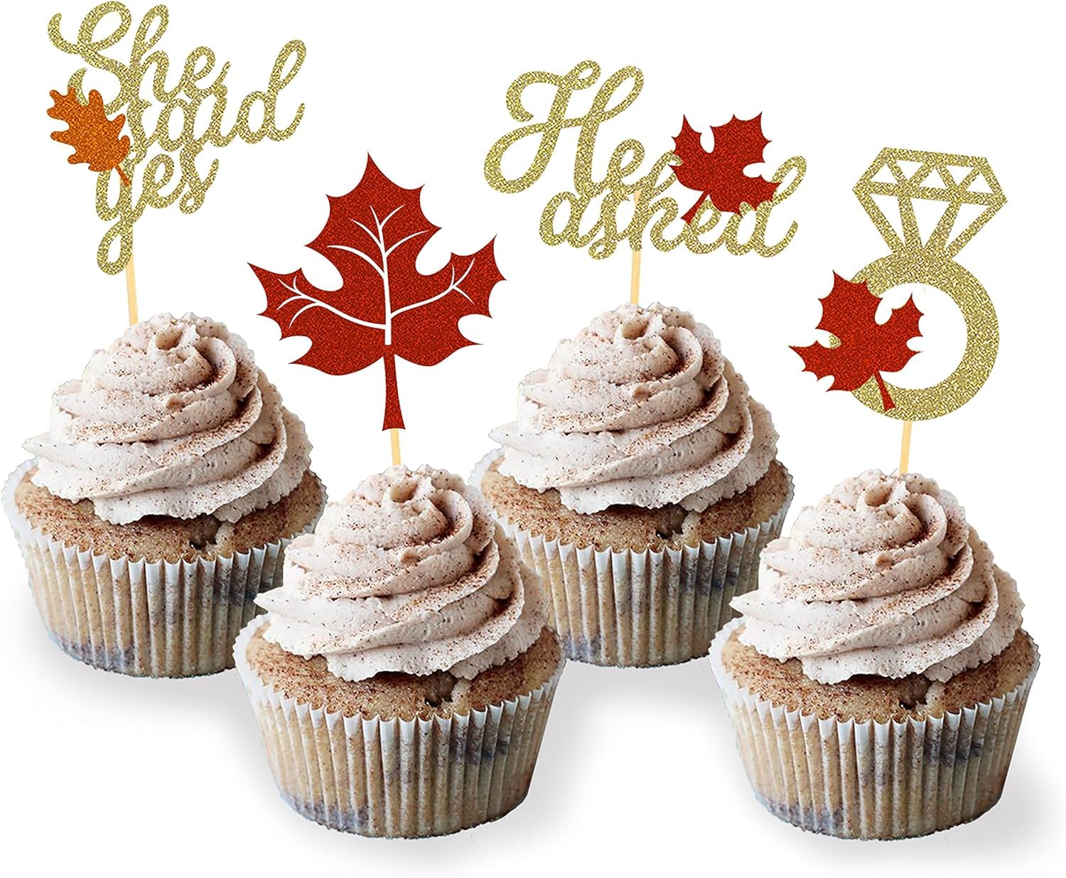 Confetti 24PCS Fall Engagement Theme Cupcake Topper | He Asked She Said Yes | Fall Theme Party Decorations | Bridal Shower Cupcake Picks | Wedding Anniversary Bridal Shower Party Decorations