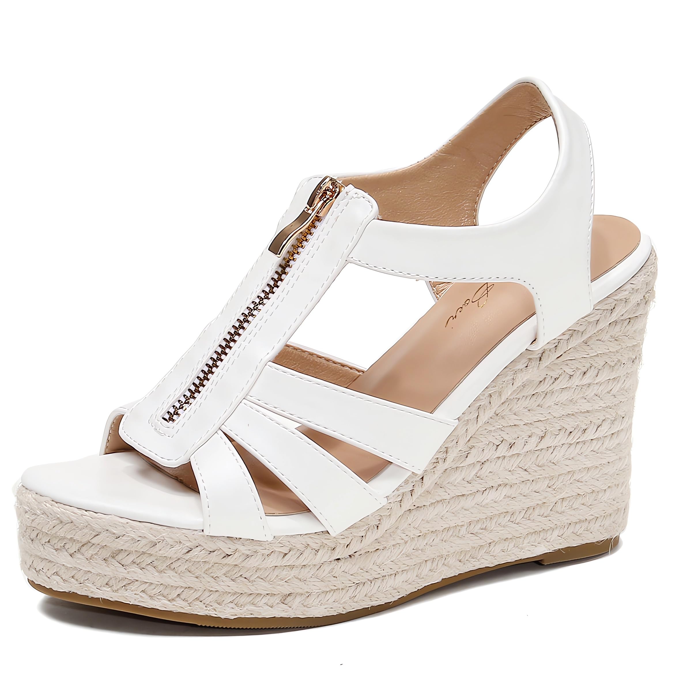 ZodyBoer Womens Front Zipper Espadrille Wedge Sandals Dressy, High Heel Platform Sandals Open Toe Slingback, Comfy Sexy Summer Wedges Sandals