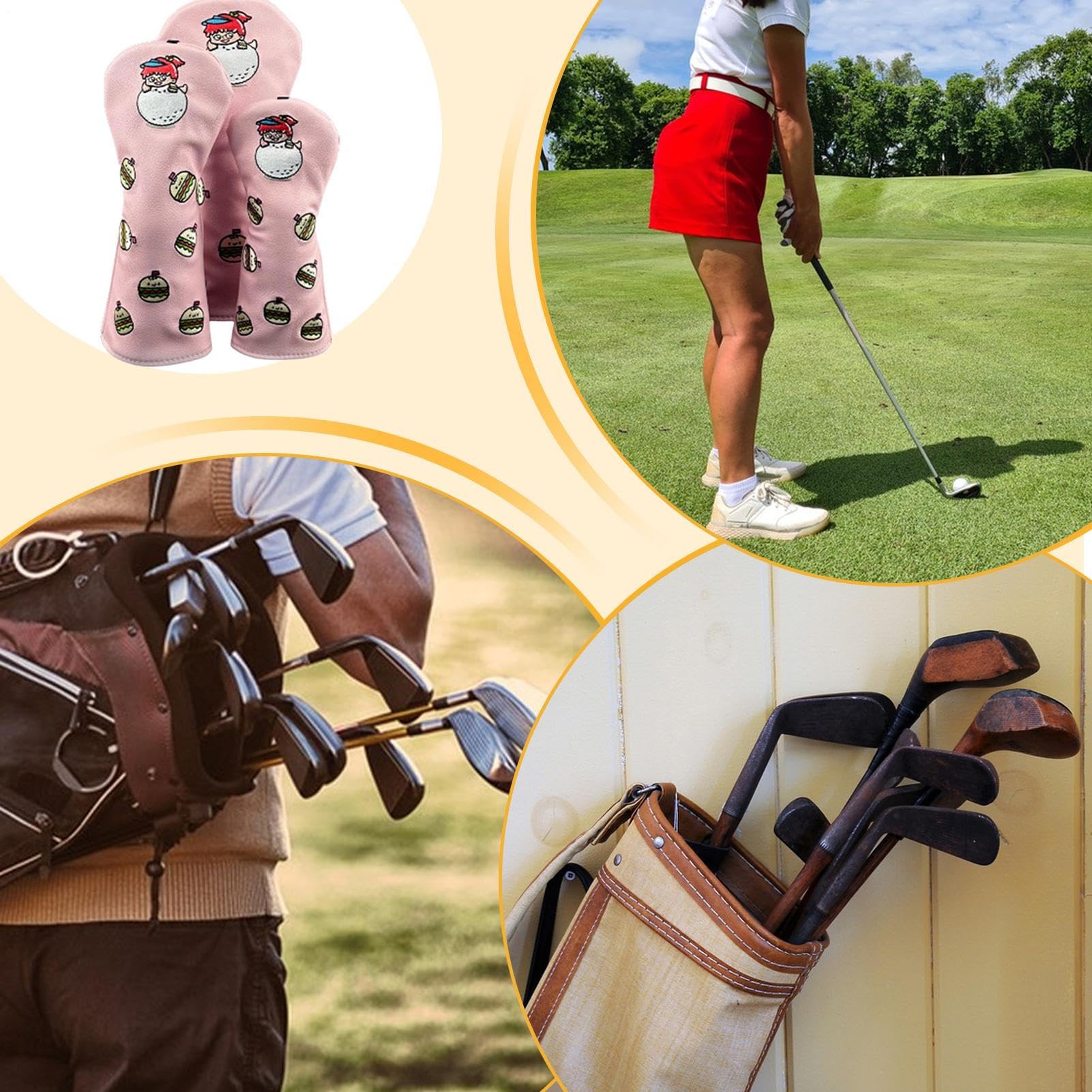 Cubierta de cabeza de golf – Tapa de cabeza | Cubierta larga de golf de malla de cuello largo | Cubiertas protectoras de hierro y franela impermeables de 3 piezas, fácil de usar, perfecto