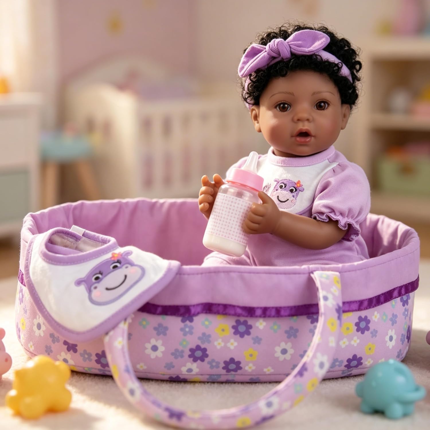 EKOKIZ Reborn Baby Doll 18" African American Baby Dolls, Realistic Newborn Girl with Poseable Limbs, Weighted Body & Handcrafted Features, Collectible Gift Set Includes Bassinet Outfit & Accessories image 2