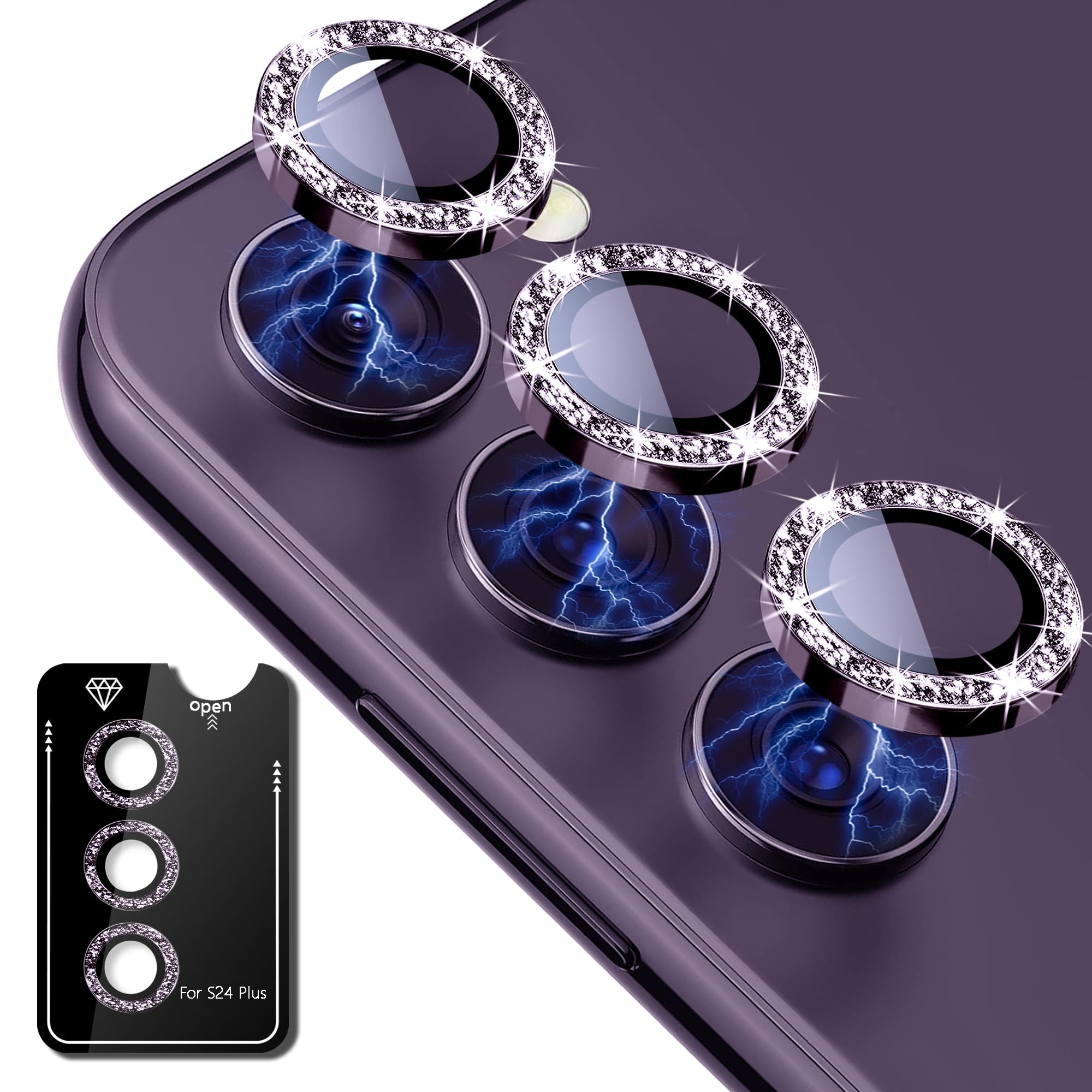 2 Pack for Samsung Galaxy S24 PLUS Camera Lens Protector 2 Pack 9H Premium Tempered Glass Protective Lens Films Easy Installation High Definition (Glitter - Purple)