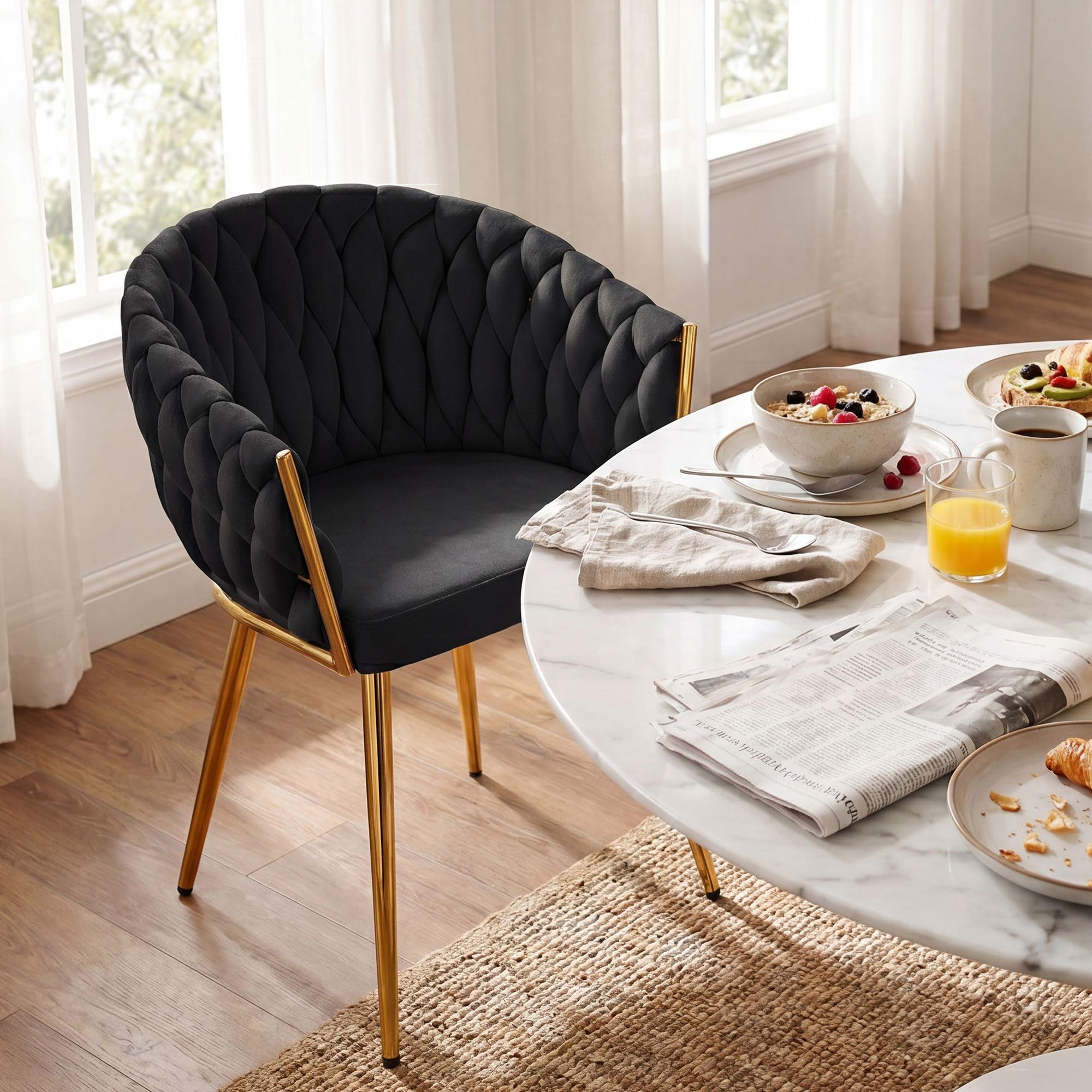 CLP Silla Comedor Acolchada Molise Silla Cocina Terciopelo Respaldo Estructura Acero Dorado soporta hasta 150 kg Color:Negro;Material:Terciopelo