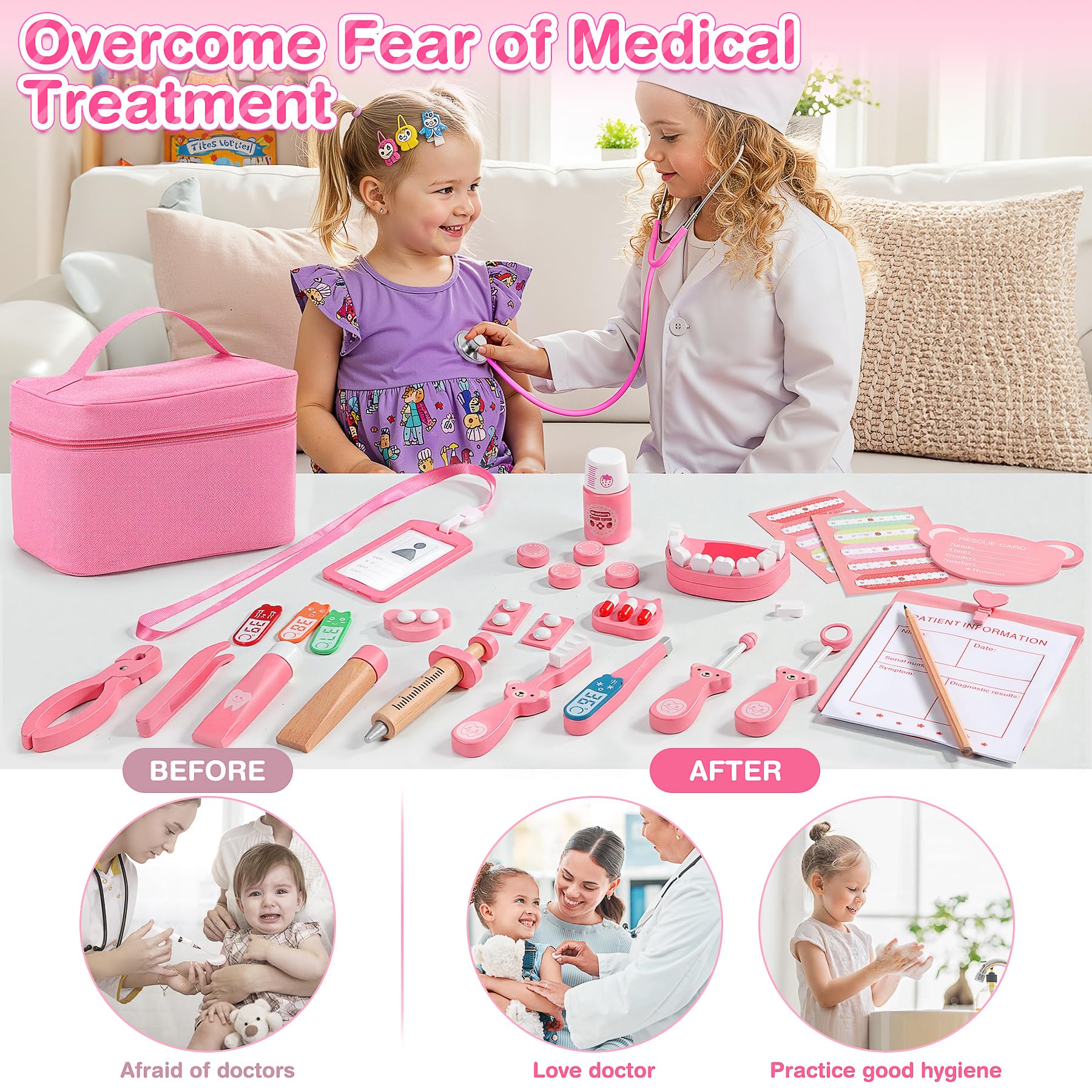 Ophy Valigetta Dottore Bambini, 16 Pezzi kit Dottoressa Bambina Ragazze e Ragazzi 3, 4, 5, Kit Medico Giocattolo con Stetoscopio, Kit Dottore Bambino,Gioco di Ruolo per bambina Performance,Halloween