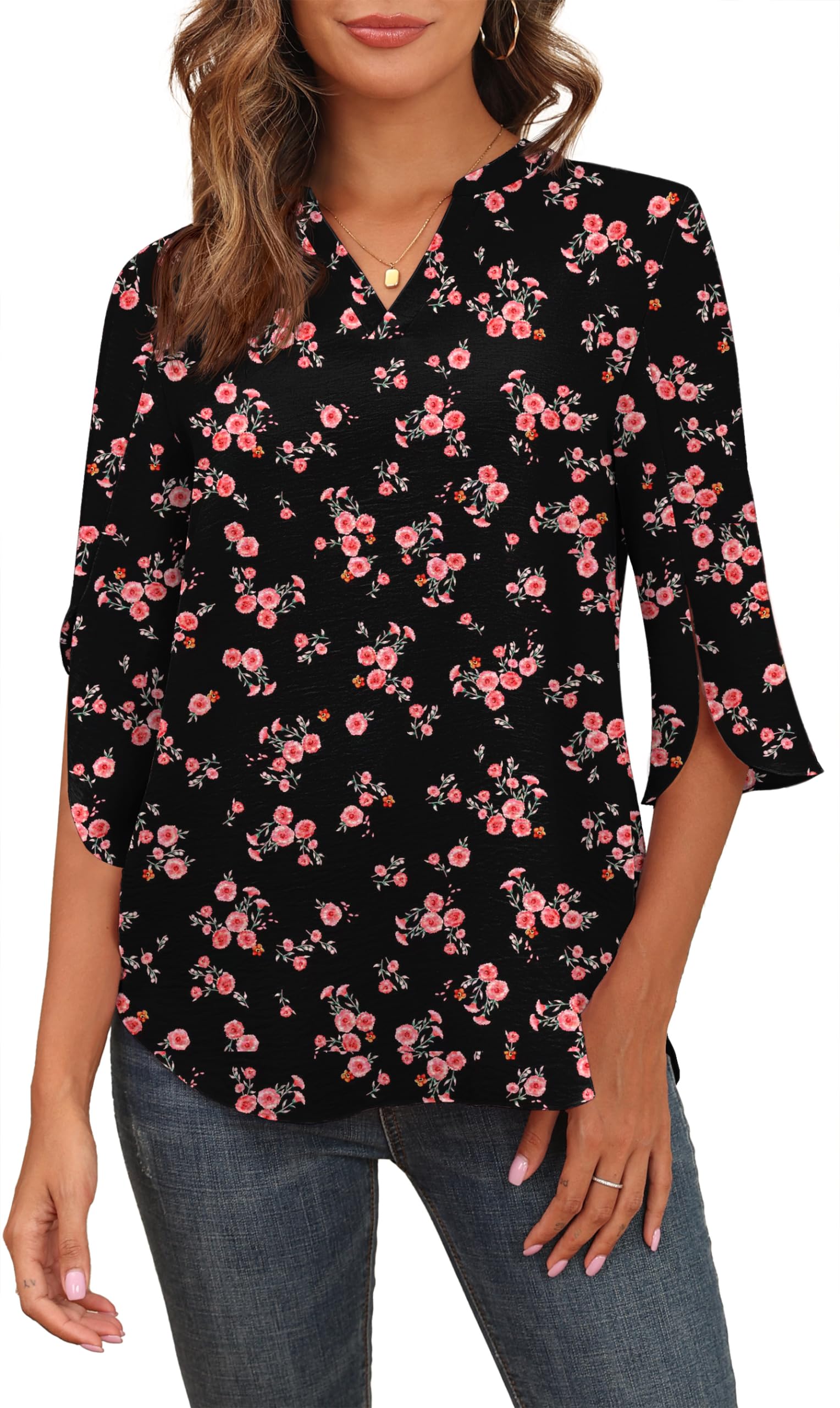 Askyes Women's 2026 Summer Chiffon Blouses Short Sleeve V Neck Tshirts Loose Casual Flowy Dressy Tops for Leggings Blouse