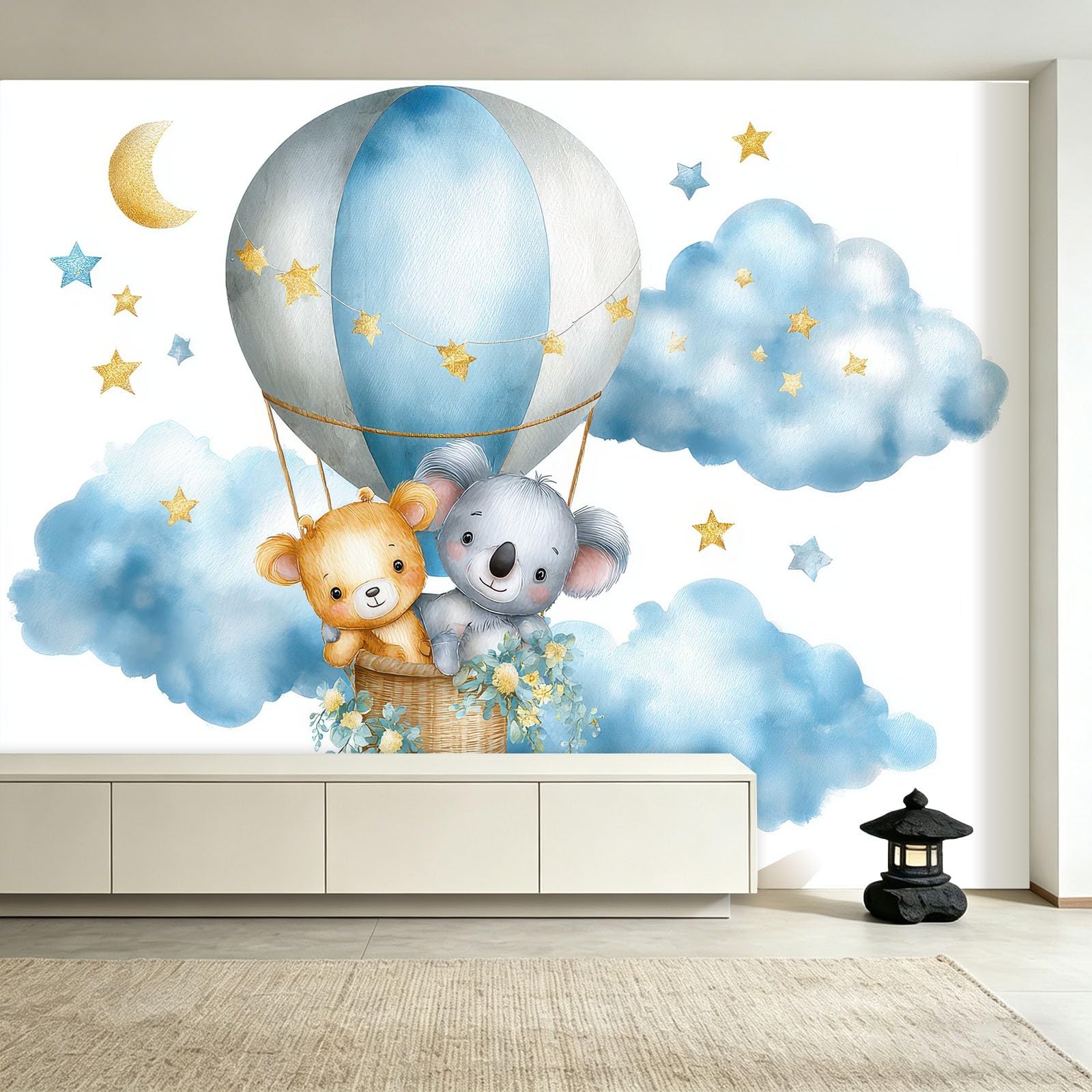 Générique Tapeta 3D pluszowy miś model balonów na ogrzane powietrze, panoramiczna tapeta 200 x 140 cm - do salonu, sypialni, łazienki i kuchni, dekoracja ścienna, urocza kreskówka