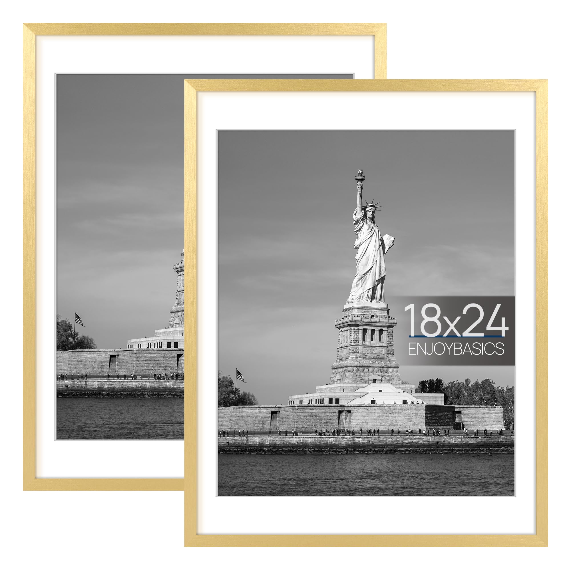 ENJOYBASICS 18x24 Picture Frame, Display Poster 16x20 with Mat or 18 x 24 Without Mat, Wall Gallery Photo Frames, Gold, 2 Pack