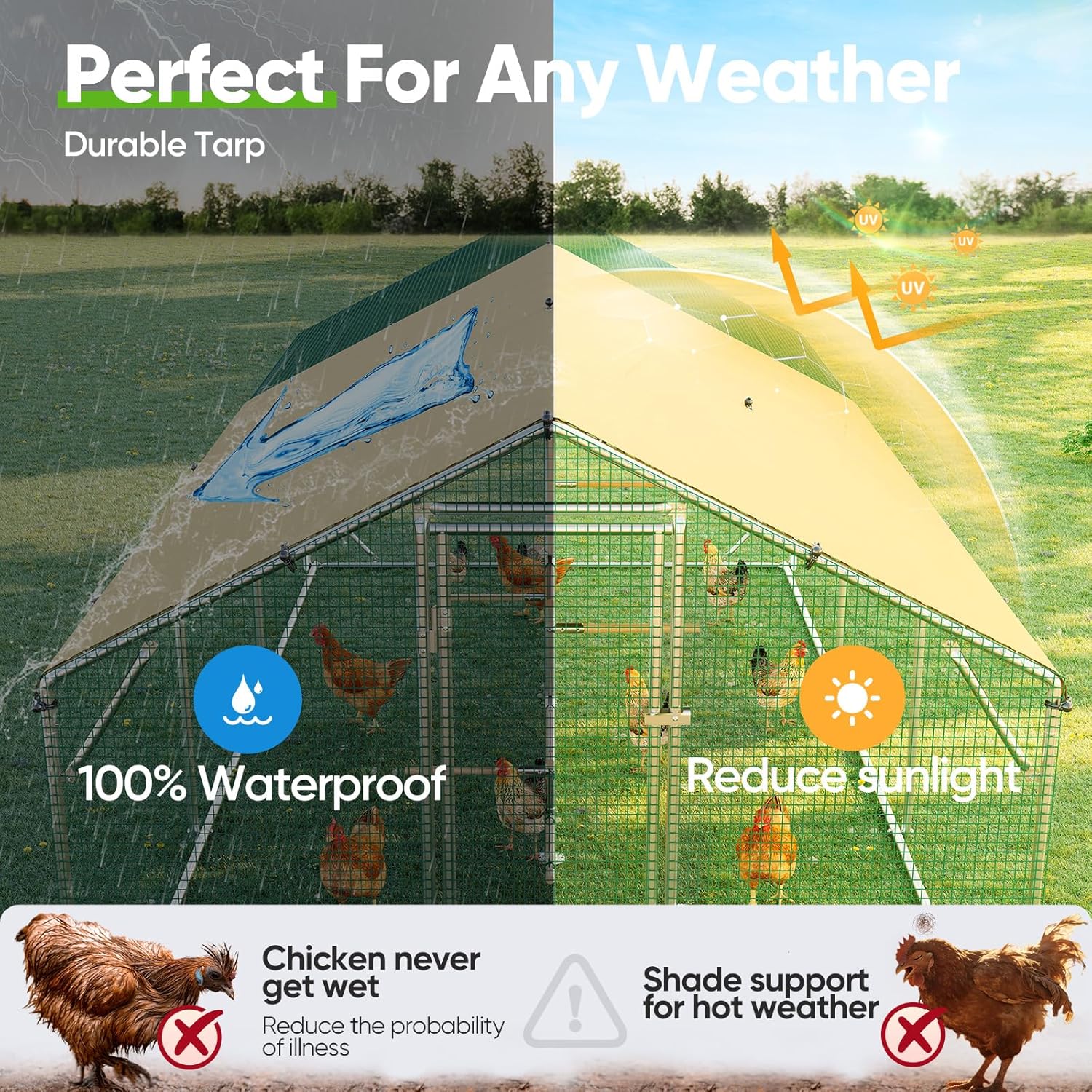 Quictent 18x9x6.6ft Metal Chicken Coop Run with Perch & Swing, Elite Series Large Walk-in Outdoor Poultry Cage Heavy Duty Predator Proof Hen Duck Rabbit Farm Pen House, Waterproof Anti-UV Cover