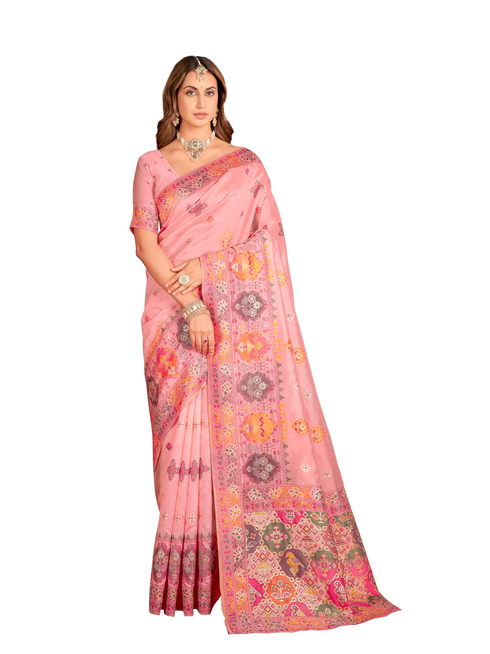 Glory Sarees Women's Kashmiri Pashmina Cotton Silk Saree With Blouse Piece (Purekashmiripashmina101_Pink)