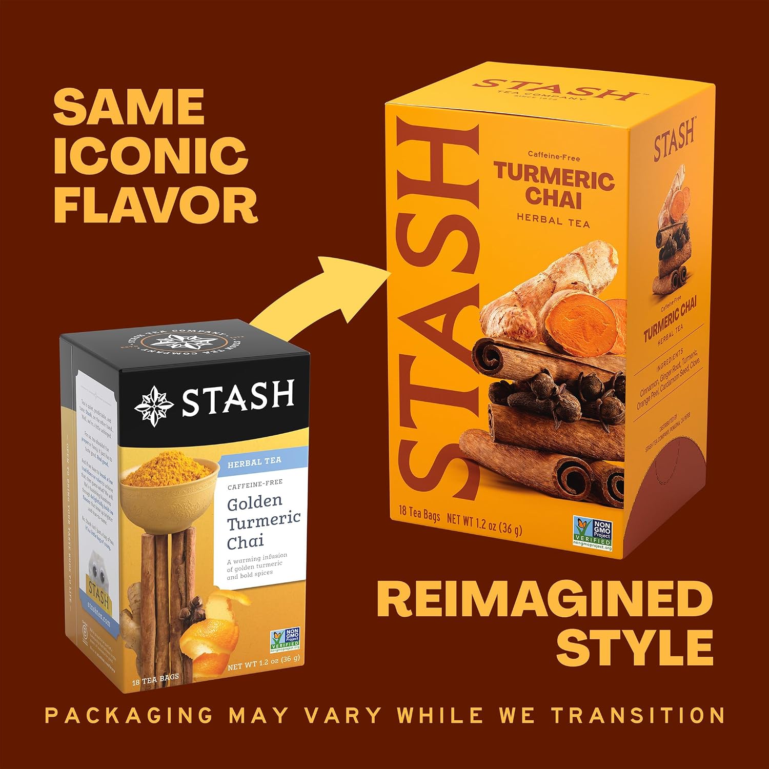Stash Tea Turmeric Chai Herbal Tea - Naturally Caffeine Free, Non-GMO Project Verified Premium Tea with No Artificial Ingredients, 18 Count (Pack of 6) - 108 Bags Total image 2