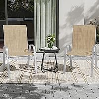 Vista 2 de UDPATIO Juego de 2 sillas de patio, sillas de comedor apilables plateadas para exteriores con respaldo alto, silla de tela de textileno transpirable