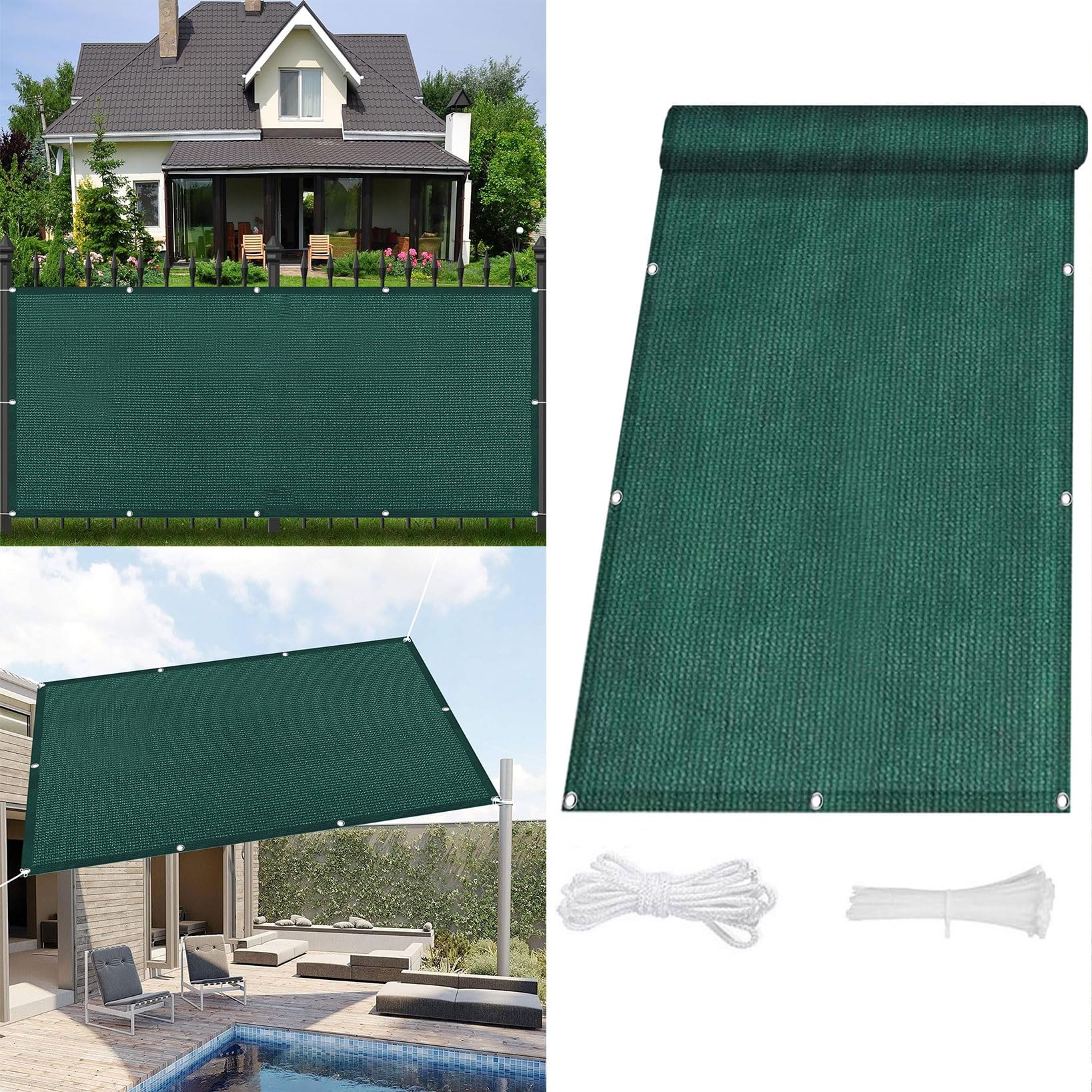 Voile d'ombrage rectangulaire 7x7m en HDPE vert foncé pour jardin
