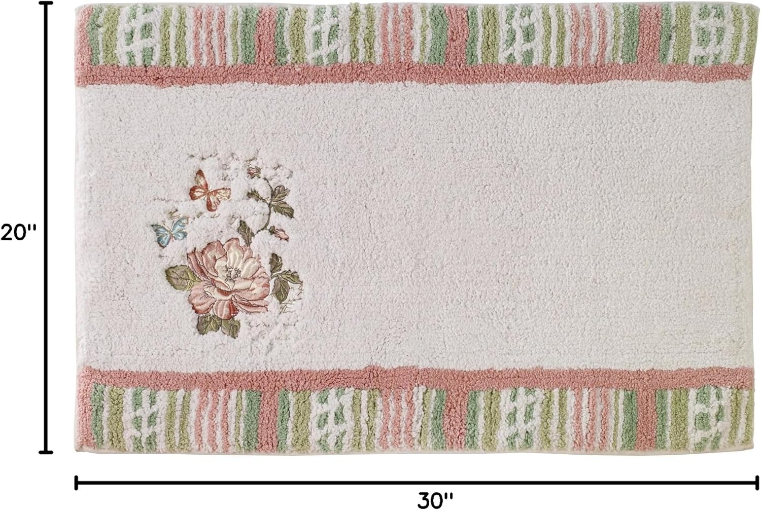 Avanti Linens - Bath Mat, Cotton Bath Rug, Decorative Bathroom Decor (Butterfly Garden Collection),White