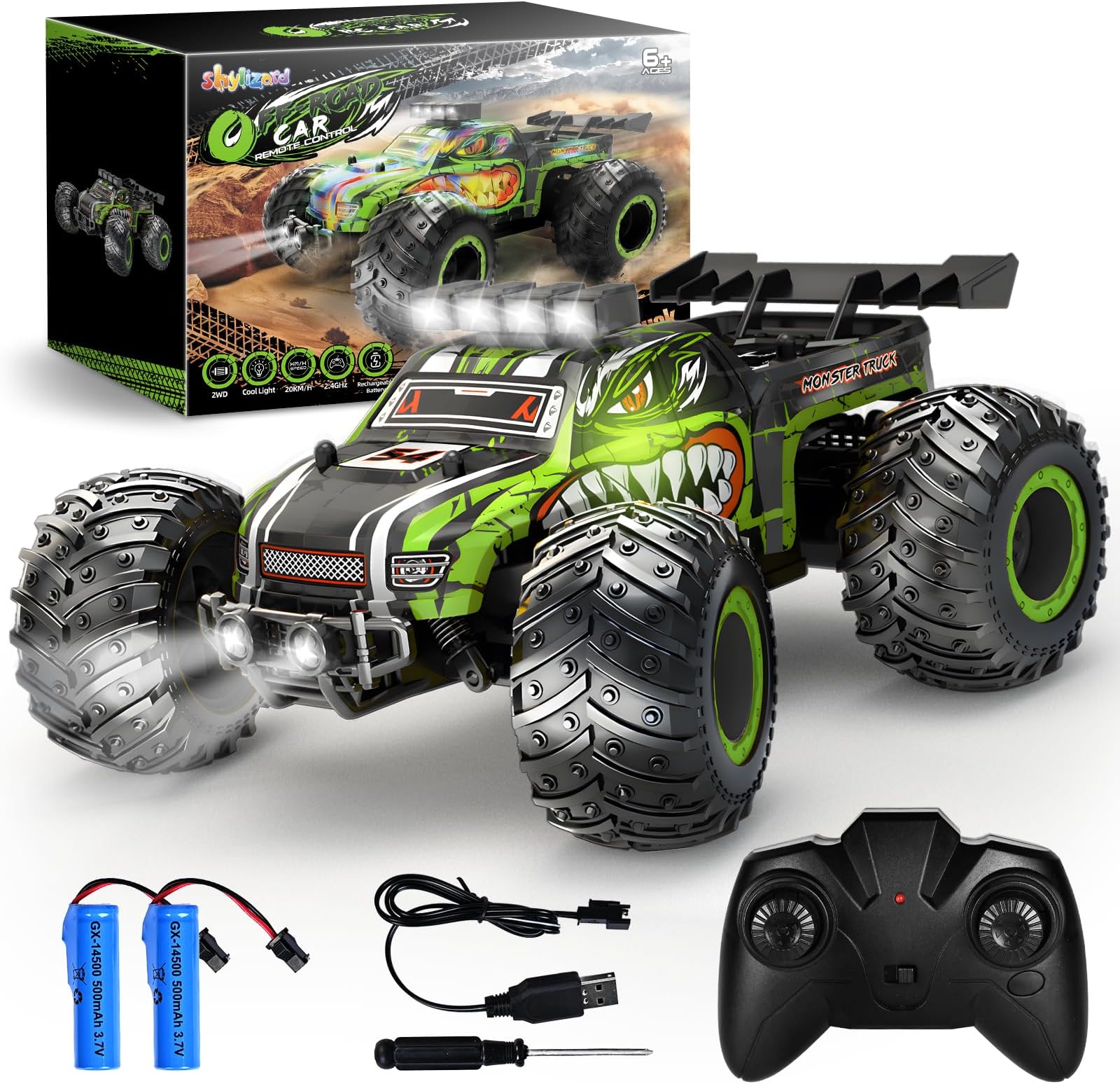 Remote Control Car, Rc Cars for Boys Age 6-8 8-12, 2.4Ghz All Terrain Rc Truck Toys with Headlights and Car Body Lights, 20 KM/H Off Road Remote Control Monster Truck, Ideal Gift for Kids 6 7 8 9 10+
