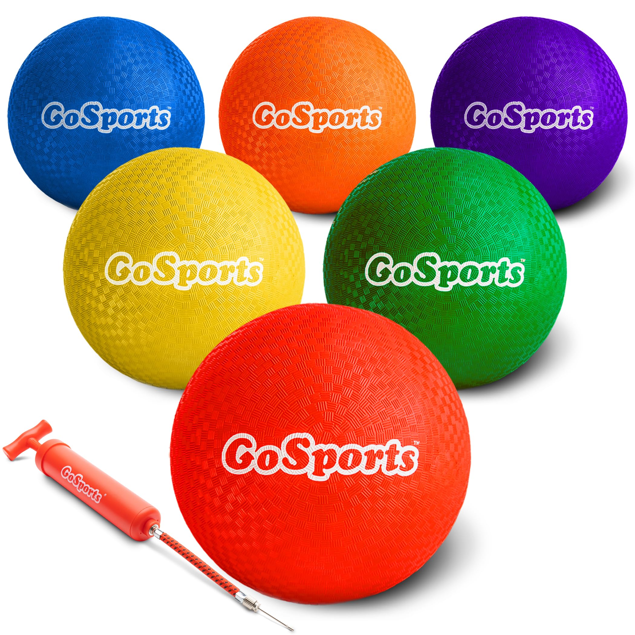 GoSports Playground Balls for Kids (Heavy Duty Set of 6) with Carry Bag and Ball Pump (Choose 8.5” or 10” Sizes)
