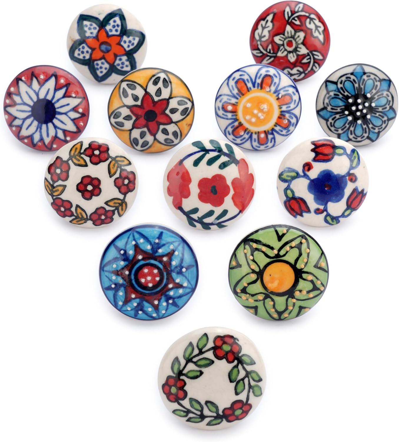 Ajuny Set of 12 Modern Ceramic Knobs Multicolor Hand Painted Pulls for Cabinets Furniture Door Bathroom Drawers Kitchen Vintage Handles Pull Decorative Knobs
