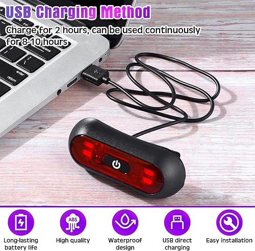 Miniatura 4 de Juego de 2 luces LED rojas para casco trasero de motocicleta, luces traseras recargables para casco de advertencia de seguridad con cable USB