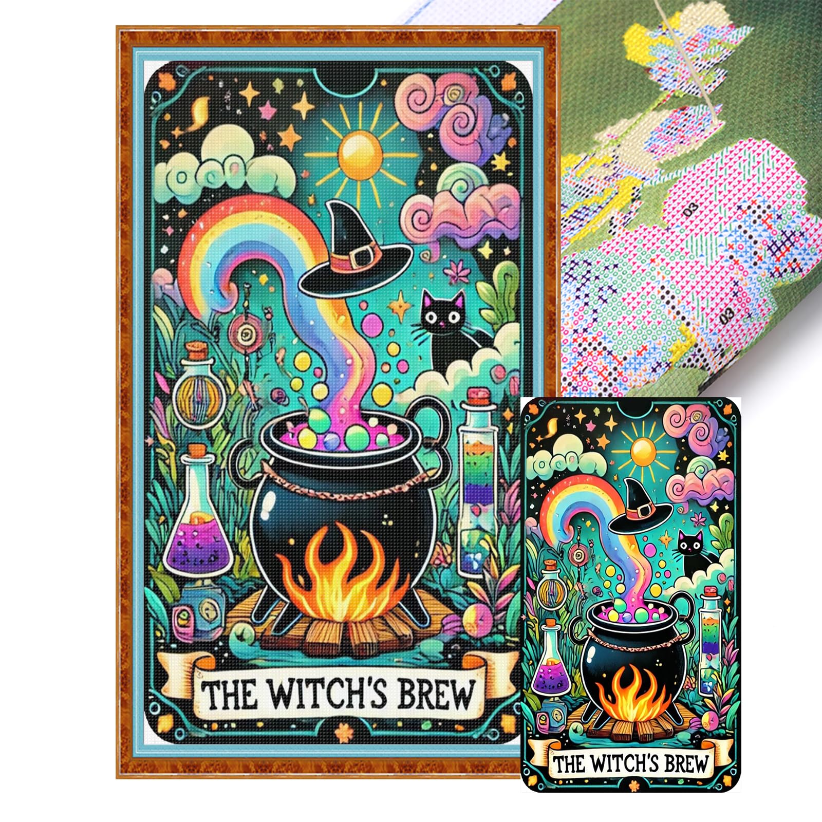 POETRYDRAW Witch Brew Full 11CT 3 Strands DIY Stamped Cross Stitch Kits Embroidery Needlepoint Starter Kits Large Size 40x60cm for Beginners Adults Home Decor (Witch Brew)