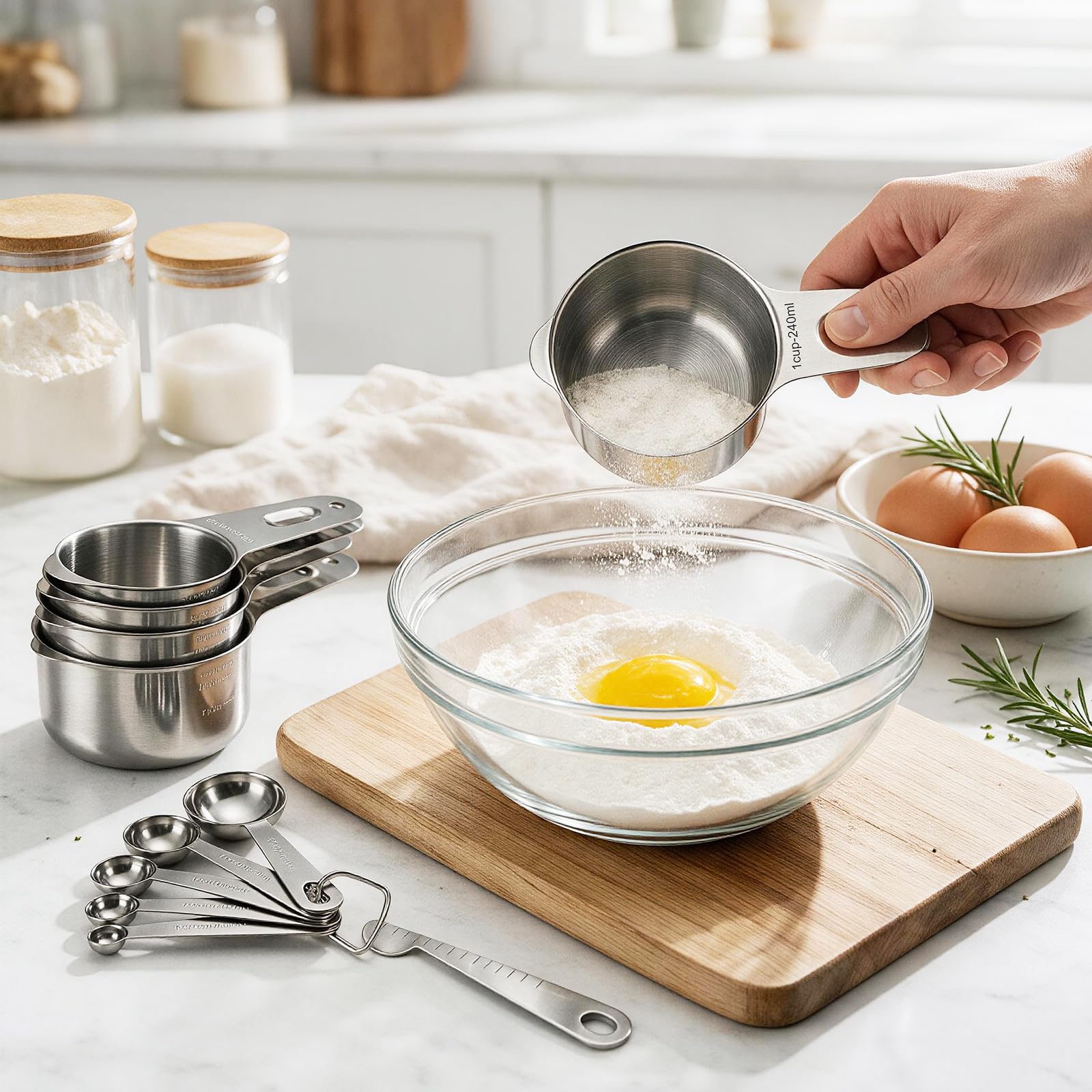 Ingredienti secchi e liquidi per cuocere e cucinare, lavabile in