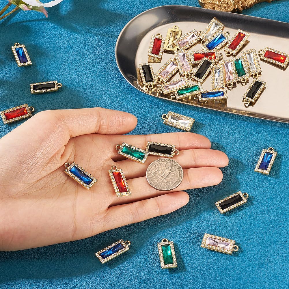 FASHEWELRY 36Pcs Gold Zinc Alloy Pave Rhinestone Crystal Charms Bulk Rectangle Faceted Glass Charms Mixed Color Mini Pendants for Necklace Earring Bracelet Jewelry Making Supplies - Image 6