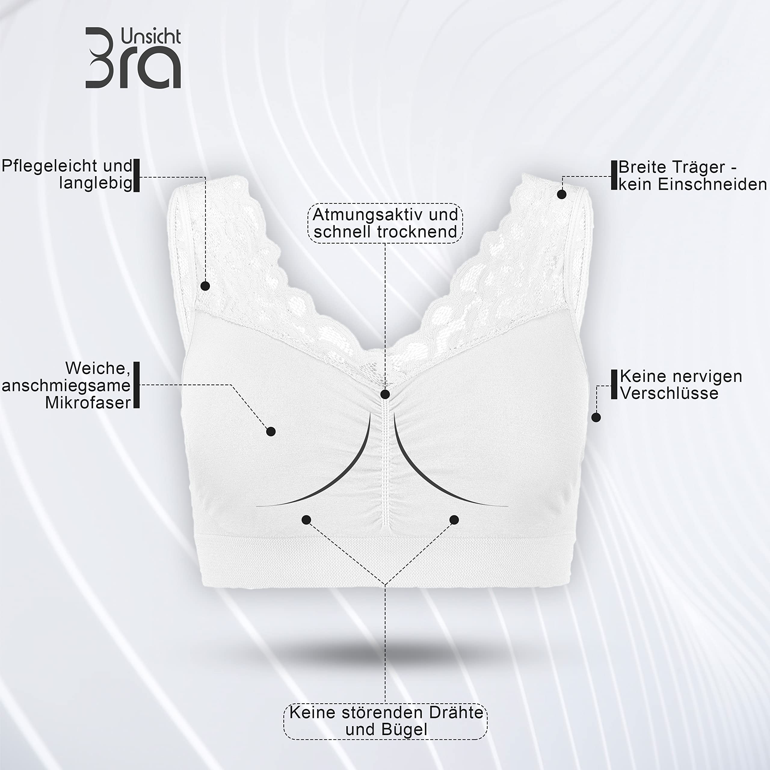 UnsichtBra Bustier Donna in Pizzo | Reggiseno Senza Ferretto Aderente | Soft Bra Confortevole Senza Cuciture | Intimo Donna