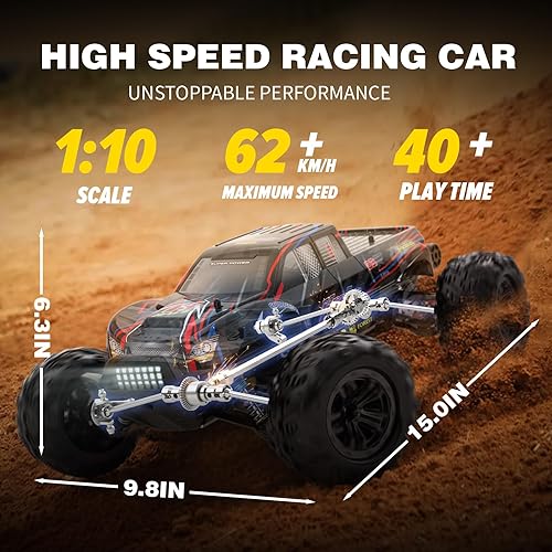 Miniatura 5 de Hosim Autos RC 110 para adultos 62+KMH, auto de control remoto sin escobillas rápido, 2S Bettery RC Monster Trucks 4X4 impermeable batería