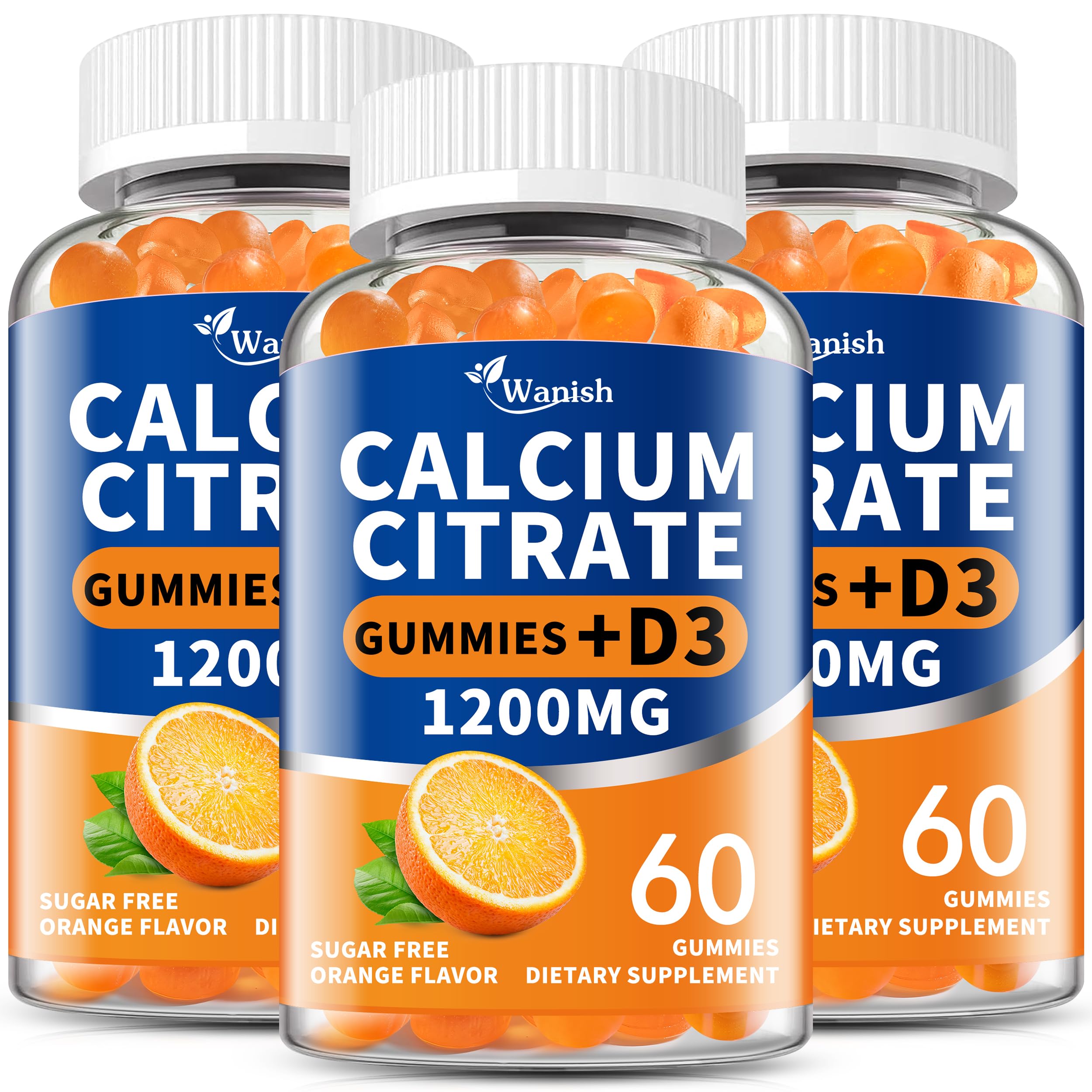 (3 Pack)Calcium Citrate 1200mg with Vitamin D3 Gummies for women & Men，Calcium Citrate Supplement for Bone & Teeth Support,High Absorption-Easy to Digest, Sugar Free,Vegan,Orange Flavor,90 Day Supply Orange 60 Count (Pack of 3)