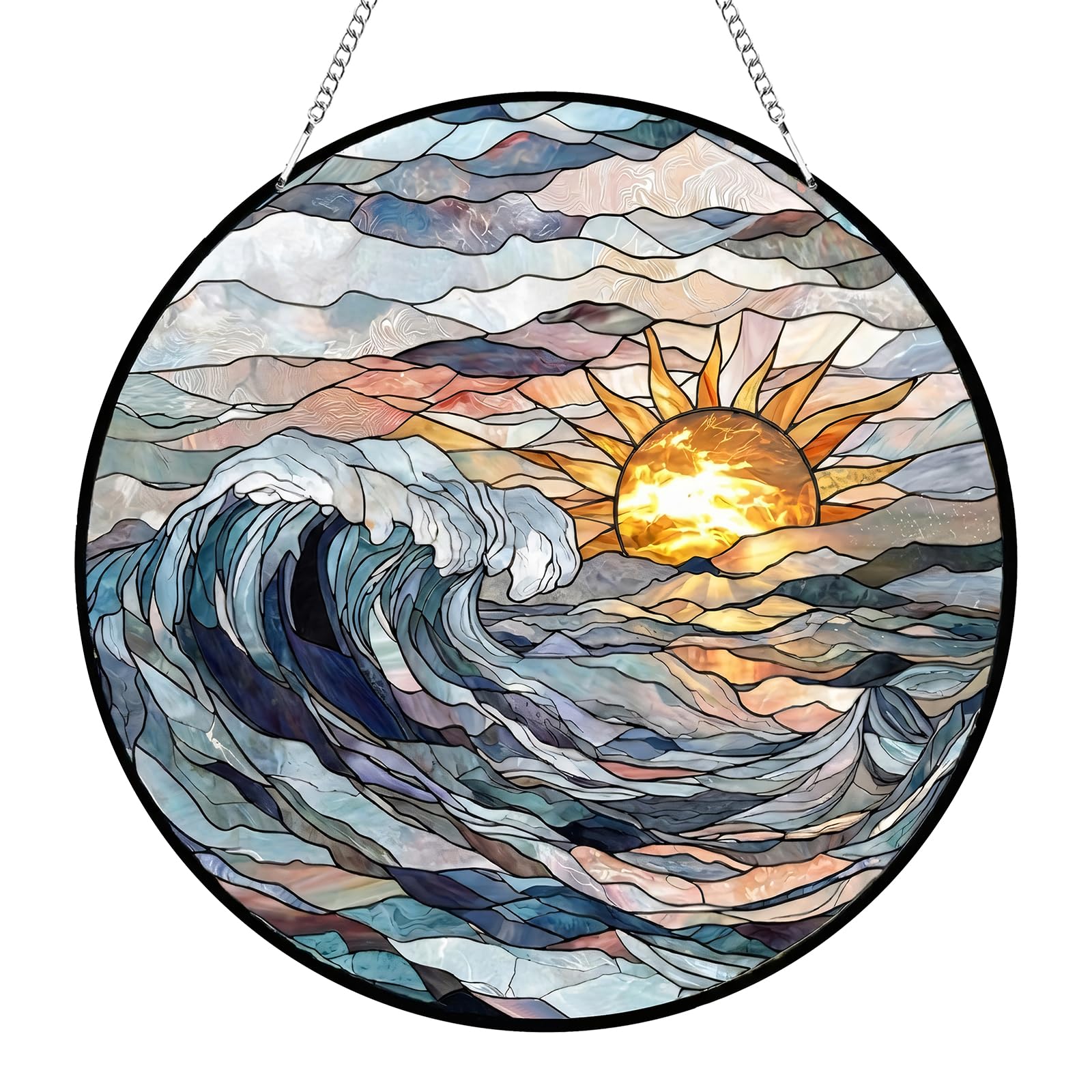 Sun Wave Sun Catcher, Stained Glass Window Hanging Ornament, Suncatchers for Windows Hanging, Sun Catchers Indoor Window for Garden Home, Birthday Housewarming Gift