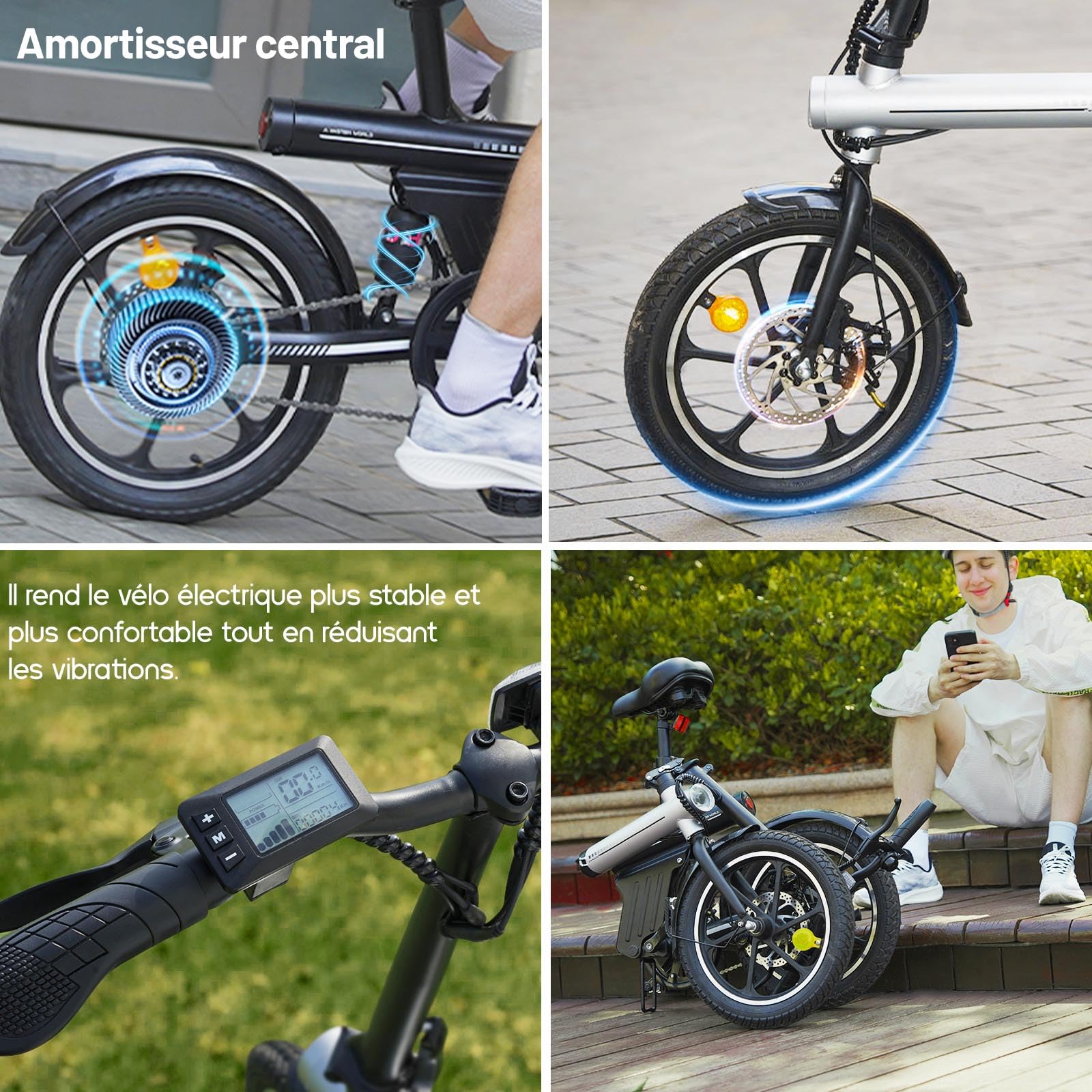 16" Vélo Électrique Adulte Ados - Autonomie 30-50km Velo Electrique Pliable,Ebike VTT Tout-Terrain,36V 12.8Ah Batterie,Double Disque E-Bike,3 Speed Modes Vélo électrique Hommes