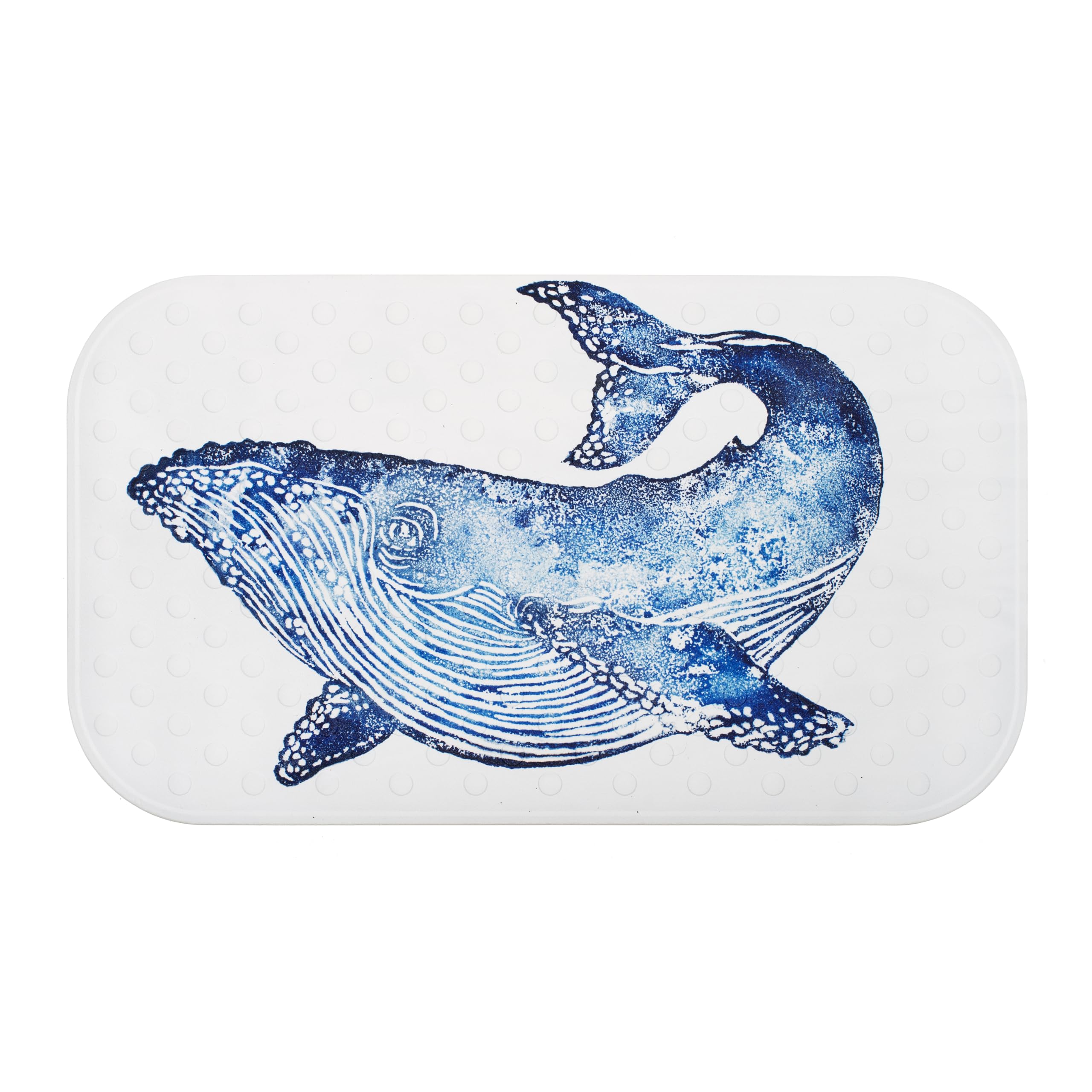 BlissHome Creatures In Bathmat Whale Blue – Non-Slip Bath Mat with Suction Cups, Printed Polyester Encapsulated in Rubber, 70×40 cm, Hand Wash Only