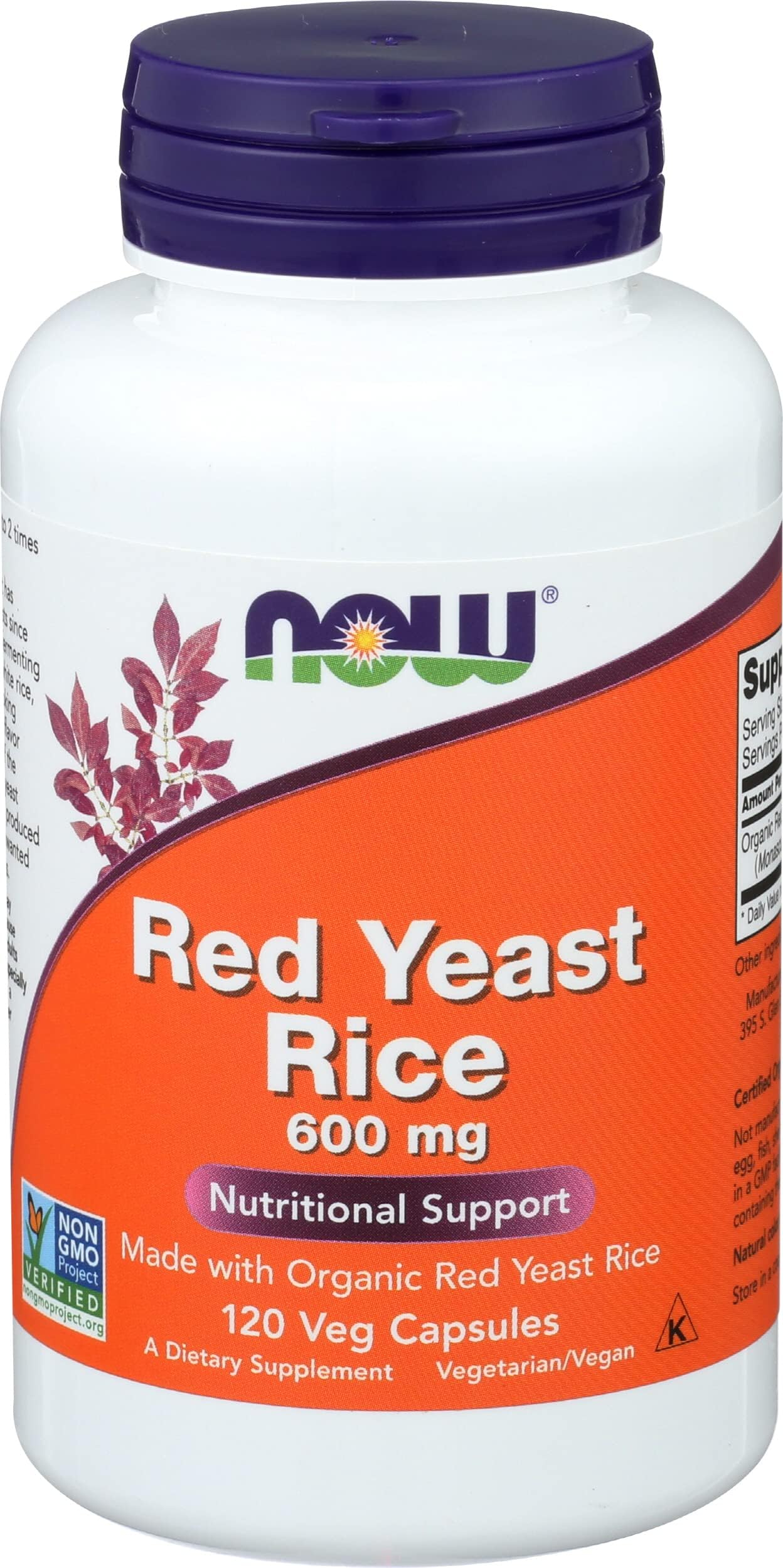 Now Foods, Red Rice Yeast Extract 600 Mg Veggie Capsules, 120 Count