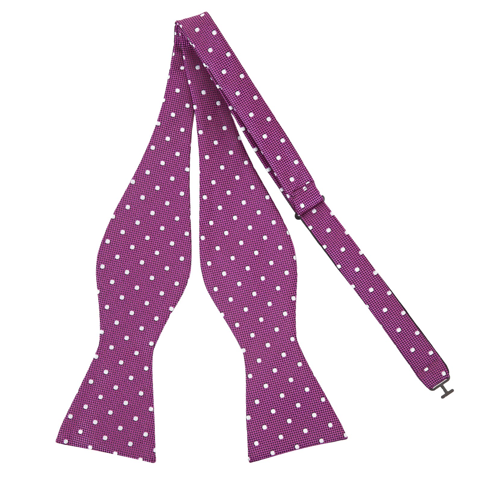 PenSee Mens Self Bow Tie Polka Dots Woven Silk Bow Ties, 036-fuchsia & White Dots, Medium