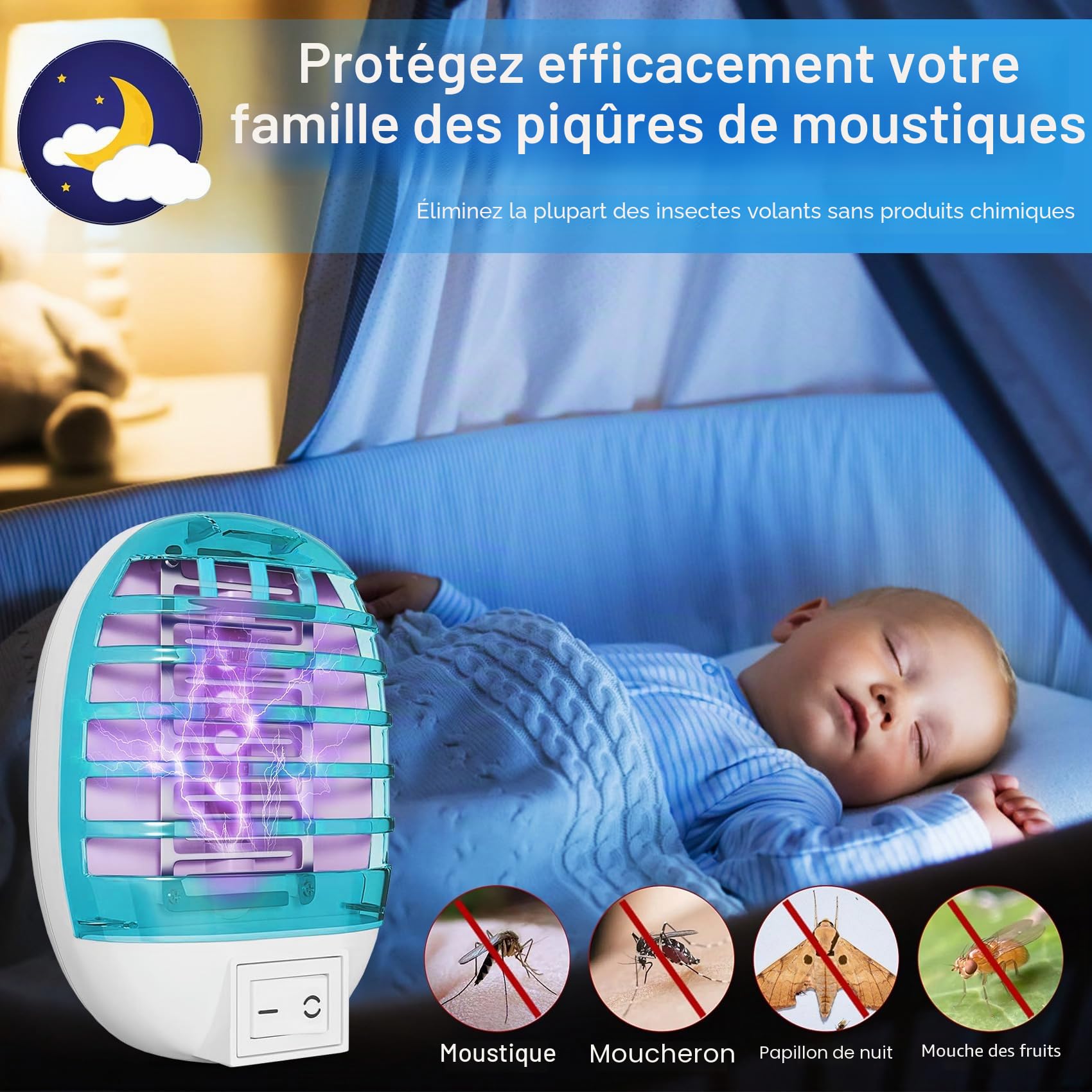 Lampe Anti Moustique,2026 Nouveau Electrique Anti Moustique 4 Tue Mouche Electrique avec lumière UV Piège à Insectes électrique Répulsifs à Moustiques,Anti Mouches Sûr et Efficace