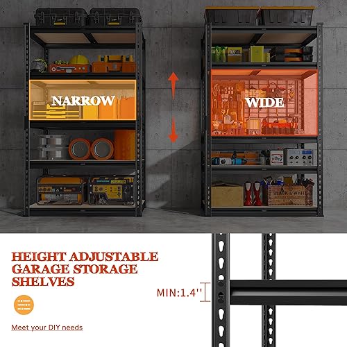 Miniatura 6 de REIBII Estantería de garaje de 2000 libras, estantes de almacenamiento resistentes, estantes de metal ajustables de 5 niveles, estante de