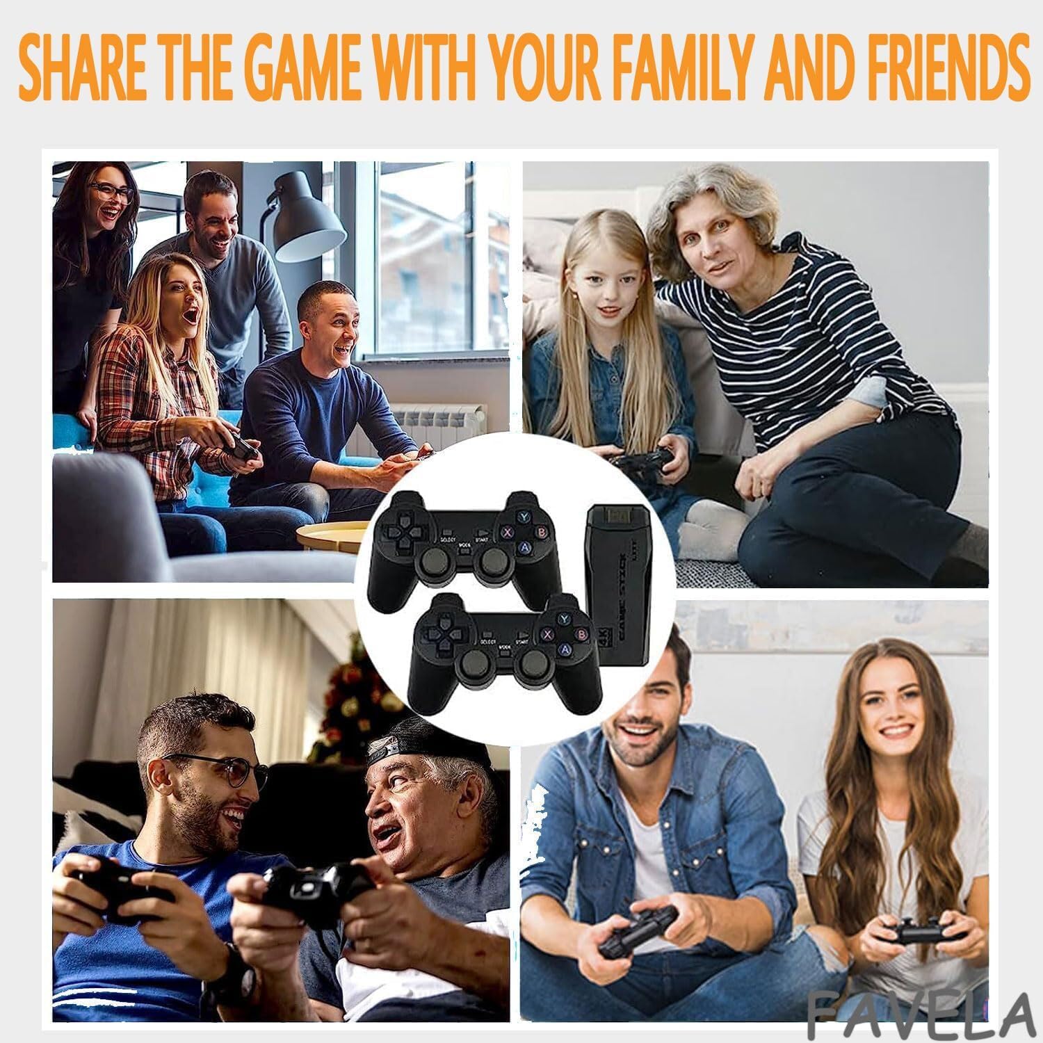 FAVELA Retro Game Stick 4K - Plug & Play TV Video Game Console with 20,000+ Classic Games, 64GB Card, 9 Emulators, Dual Wireless Controllers, HDMI Support 2