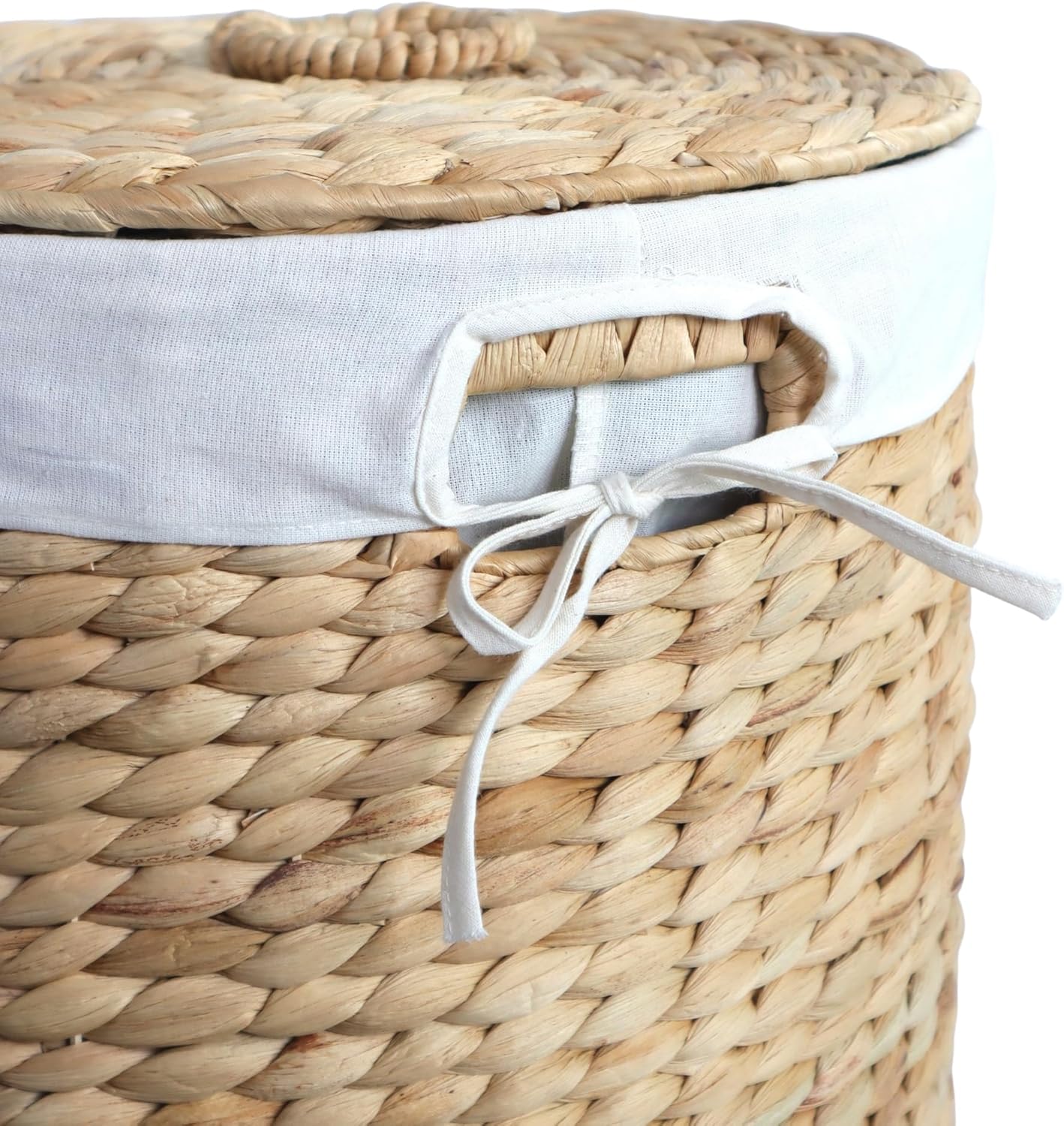 Nivora Water Hyacinth Round Laundry Hamper, Brown – Woven Clothes Basket with Removable Liner and Lid for Bedroom, Bathroom, or Nursery Laundry