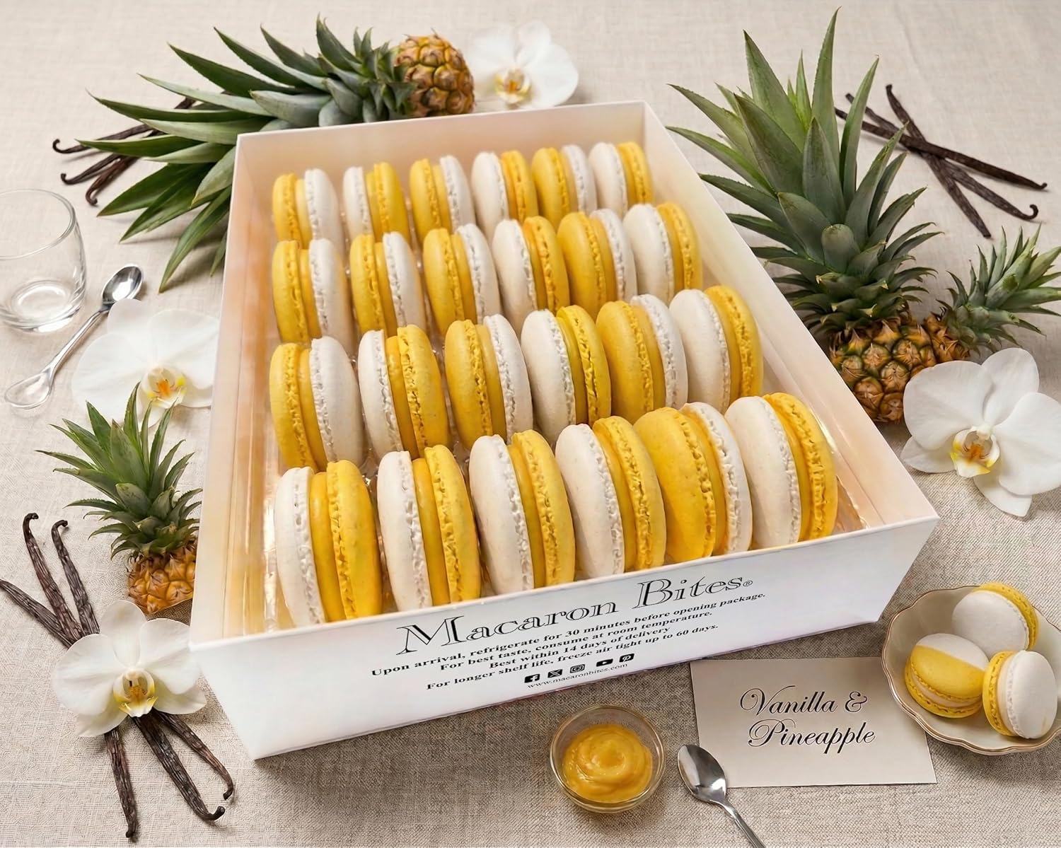 Gourmet Pineapple Macarons - 24 Count | Luxury French Macarons with Exotic Tropical Pineapple Flavor