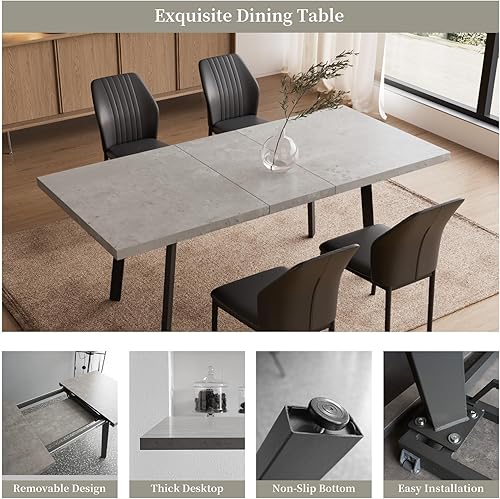 Miniatura 2 de Juego de mesa de comedor extensible de 47.2 a 62.9 pulgadas para 4, mesa de cocina moderna con sillas de comedor para 4-6 personas, mesa de madera