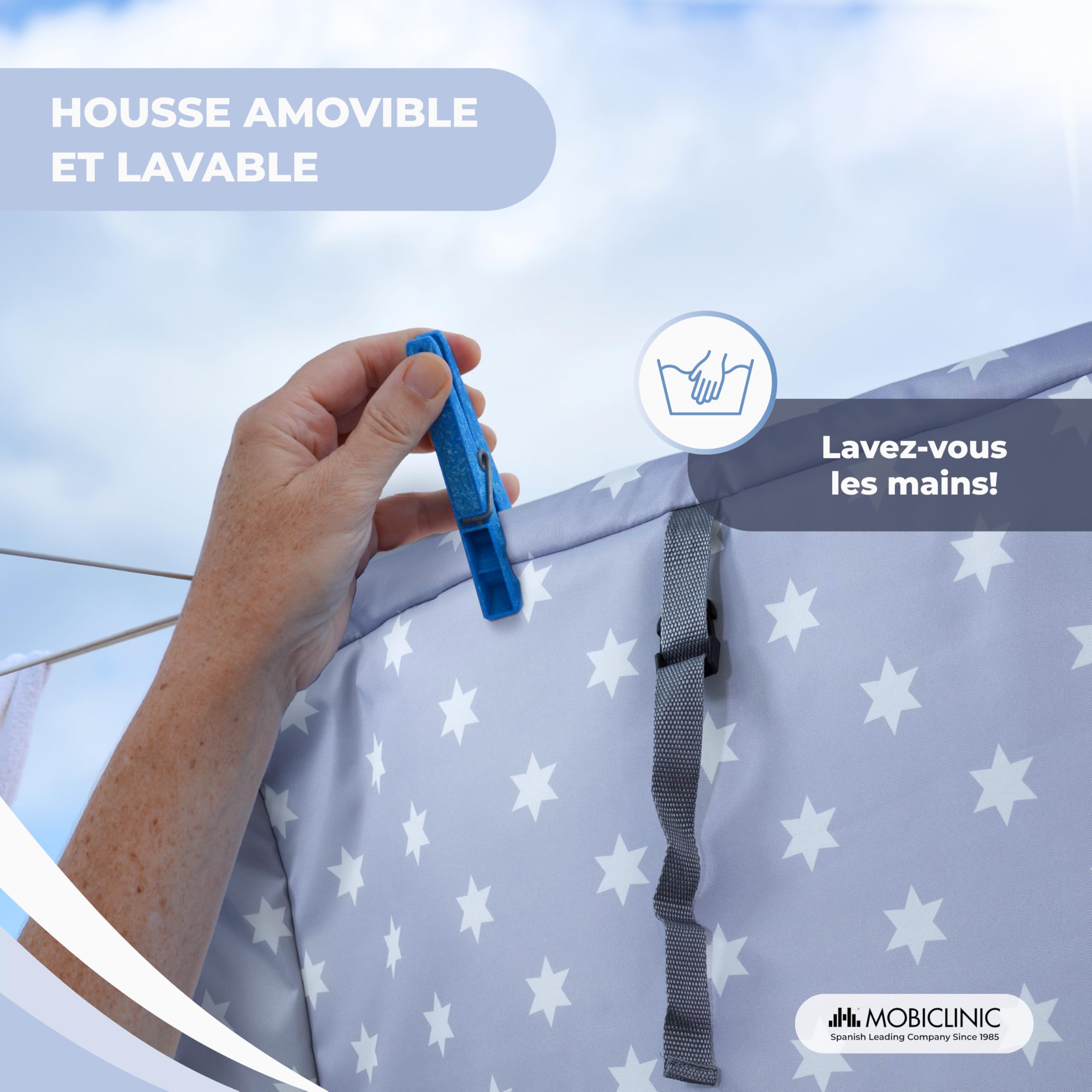 Mobiclinic Table à Langer Pliable Réglable en Hauteur Jusqu'à 15 kg 0-36 Mois Roulettes 360° avec Frein Harnais Barrière de Sécurité Housse Lavable Zoey