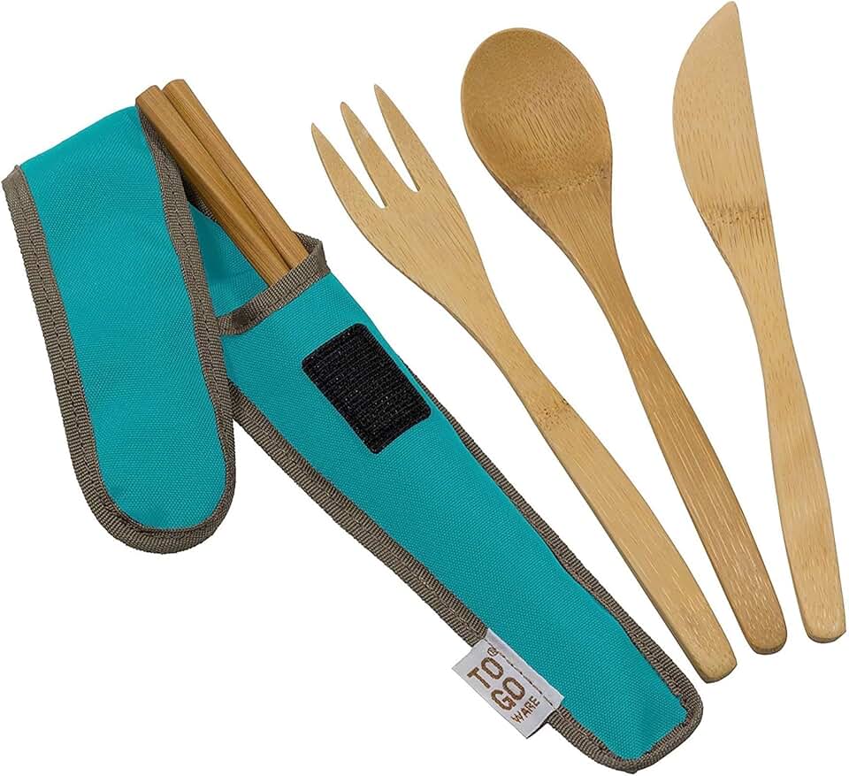 To Go Ware To Go Ware Reusable Bamboo Travel Utensils with Carrying Case & Carabiner Clip | Bamboo Utensils | Eco Friendly