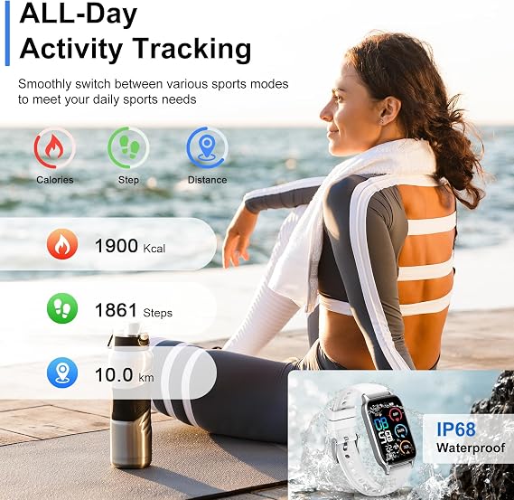 Smart Watch for Men Women, 1.57HD Smartwatch with Answer/Make Calls, New Fitness Watch with Heart Rate Sleep Monitor, Pedometer IP68 Waterproof with 110+ Sport Smart Band for Android iOS White