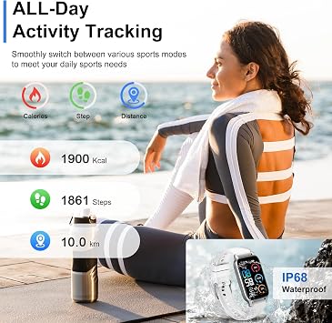 Smart Watch for Men Women, 1.57HD Smartwatch with Answer/Make Calls, New Fitness Watch with Heart Rate Sleep Monitor, Pedometer IP68 Waterproof with 110+ Sport Smart Band for Android iOS White