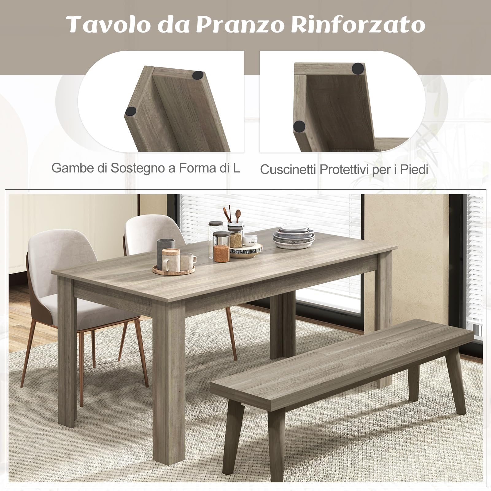 COSTWAY Tavolo da Pranzo 160 x 80 x 76 cm, Tavolo da Cucina Rettangolare con Piano Grande e Gambe Robuste, Ideale per Massimo 8 Persone (Naturale)