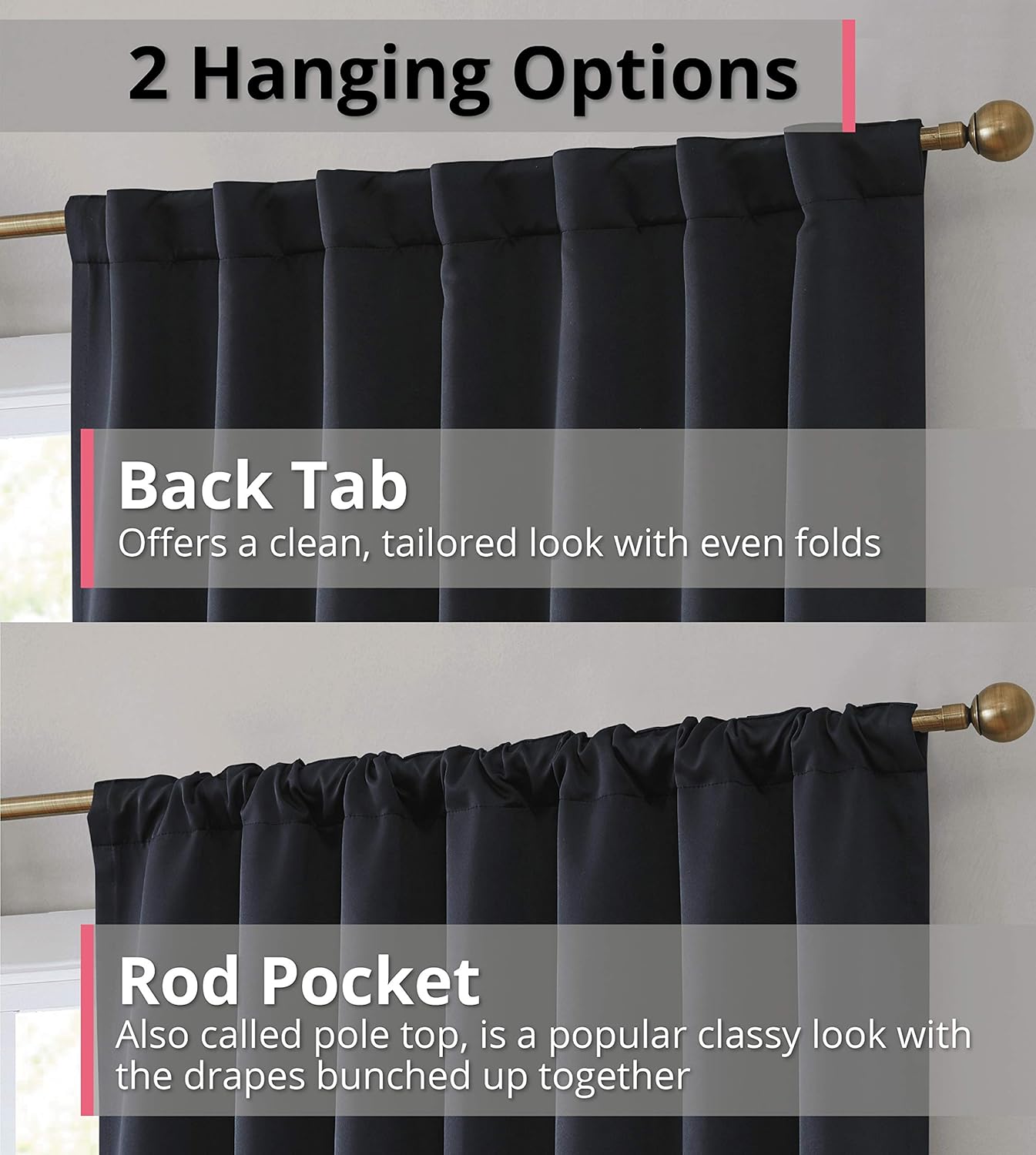 HLC.ME Hamilton 100% Complete Blackout Lined Drapery with Heavy Double Layer Thermal Insulated Energy Smart Rod Pocket Back Tab Window Curtains for Bedroom & Living Room, 2 Panels (42 W x 84 L, Black)